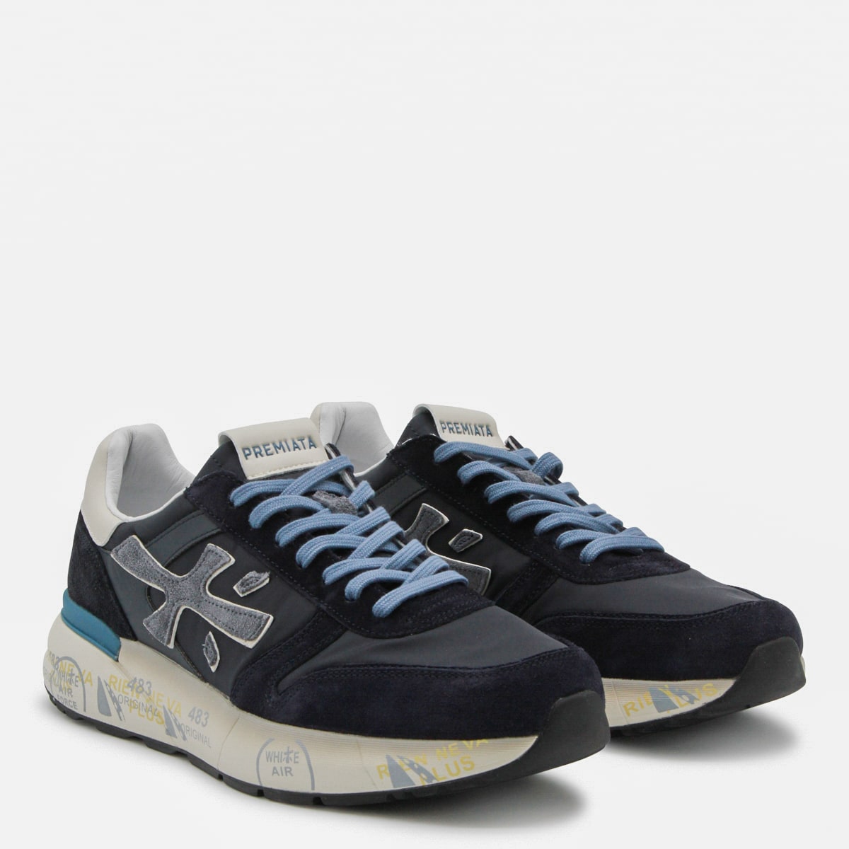 Premiata Layered White And Grey Sneakers With Sculpted Sole In Black