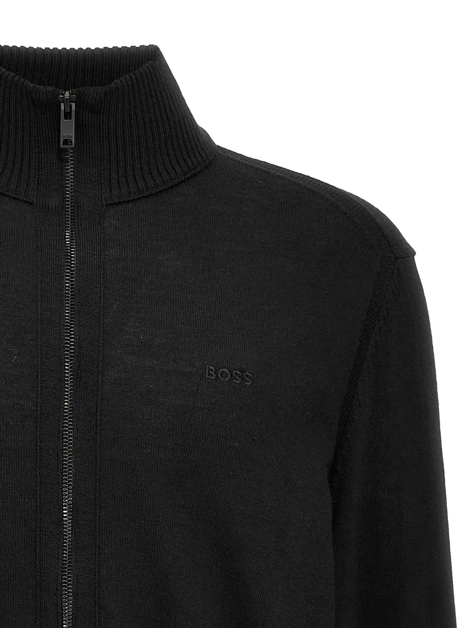 Hugo Boss Avac Mens Full Zip Funnel Neck Jumper In Black