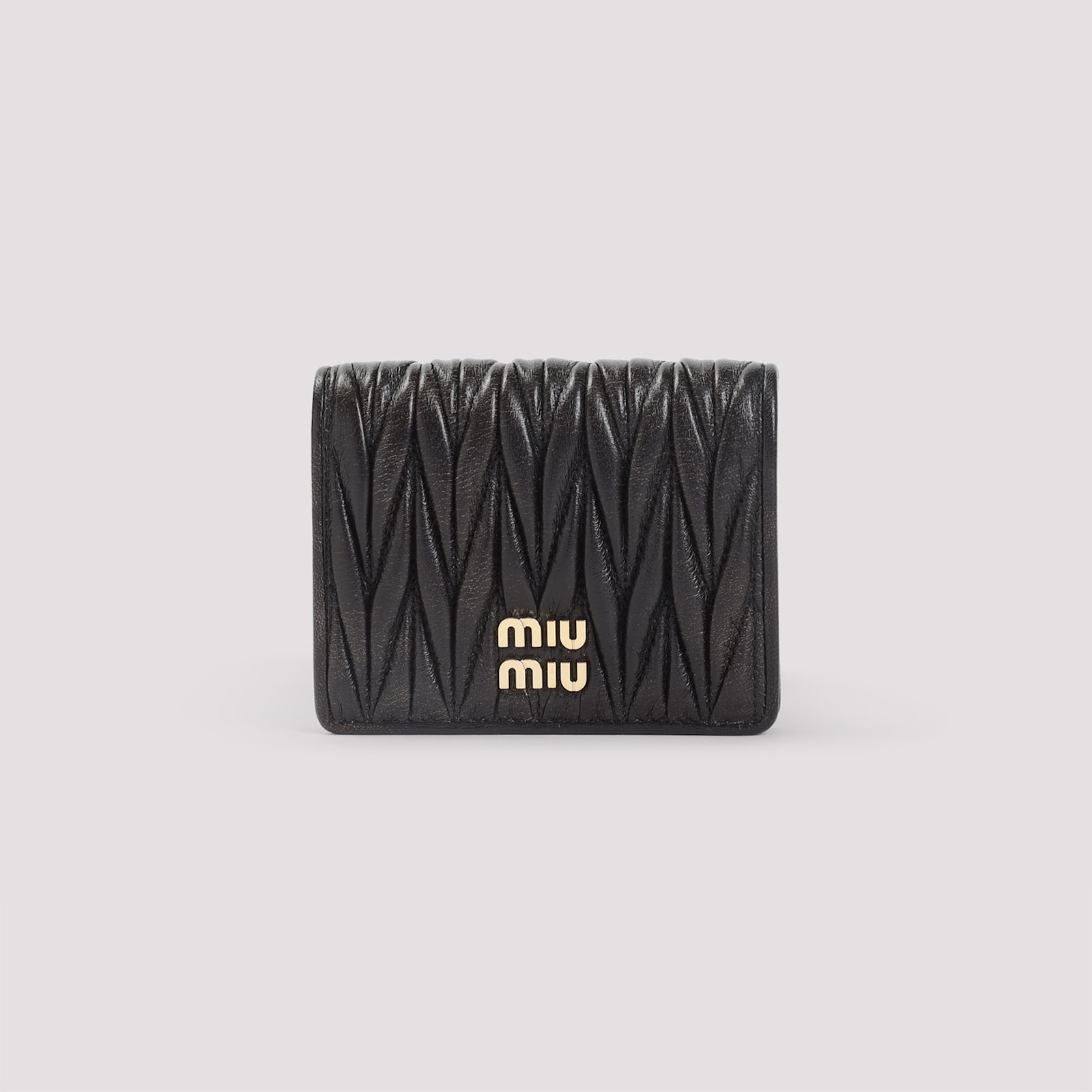 Miu Miu Lamb Leather Wallet Compact Design Gold-toned Hardware
