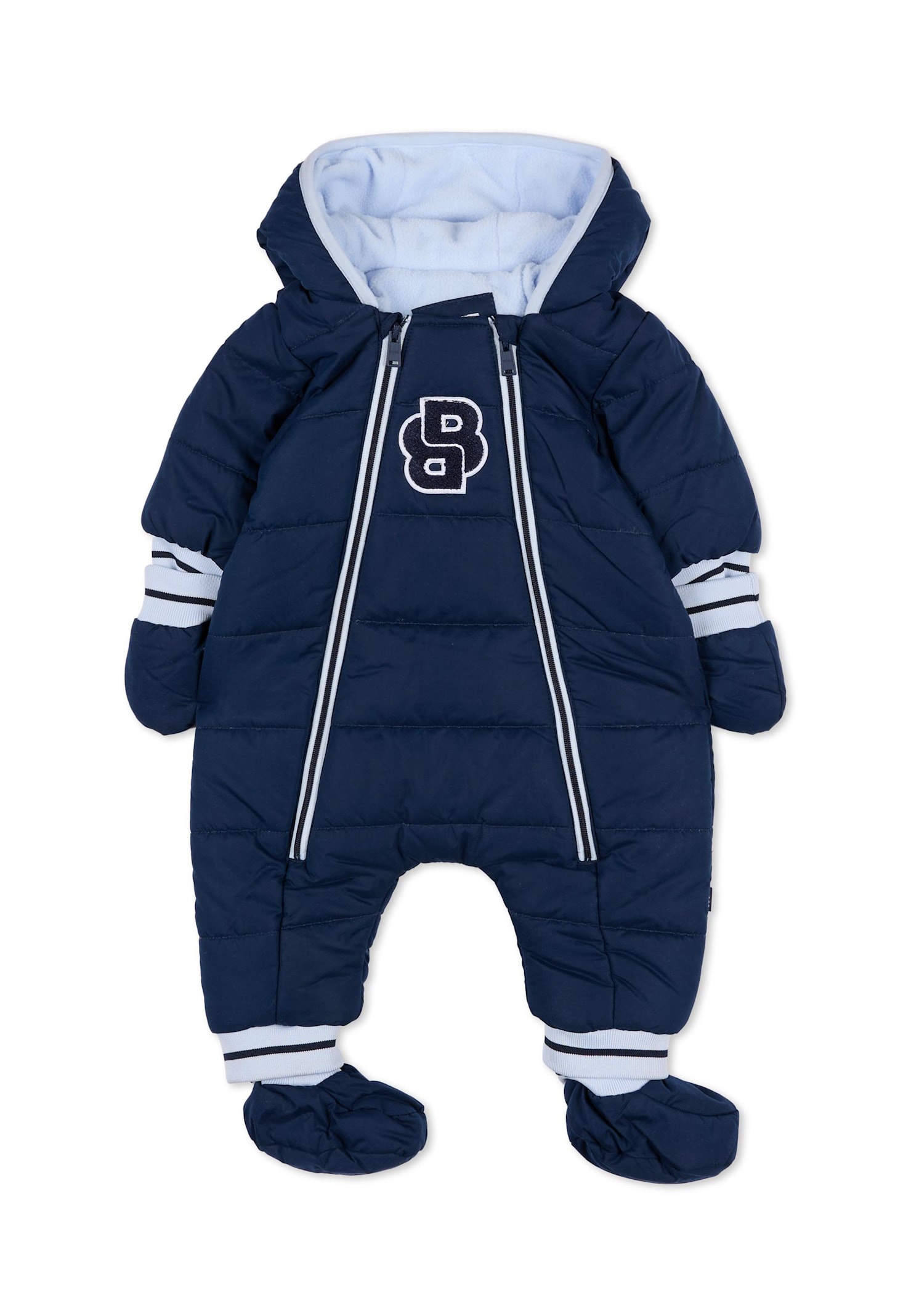 Hugo Boss Blue Down Jacket For Baby Boy With Logo In Blue