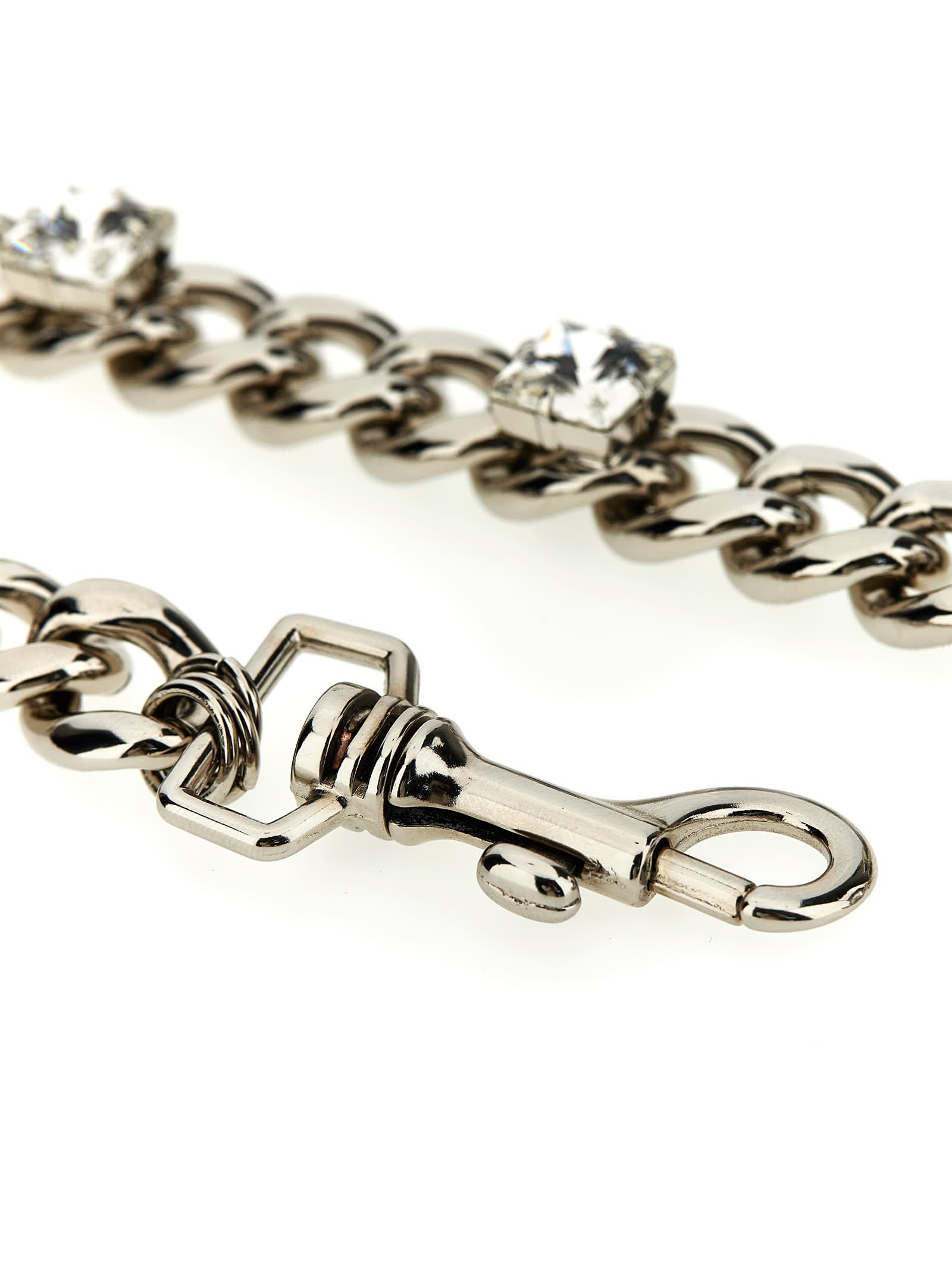 Shop Alessandra Rich Chain Belt With Rhinestones In Silver
