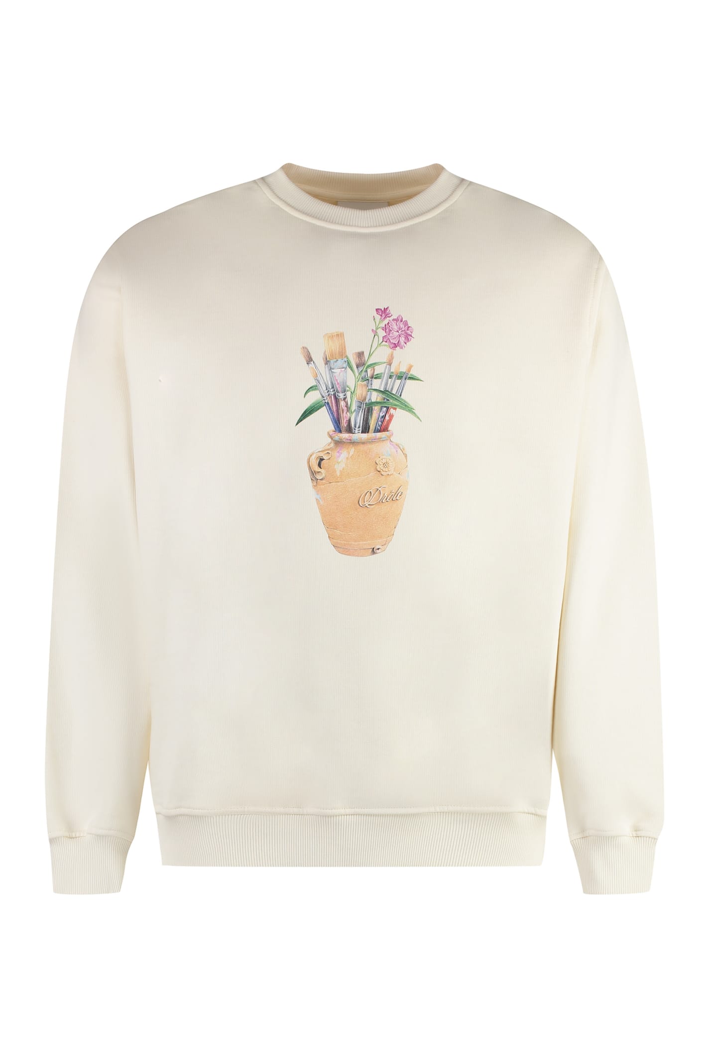Shop Drôle De Monsieur Cotton Crew-neck Sweatshirt In Panna