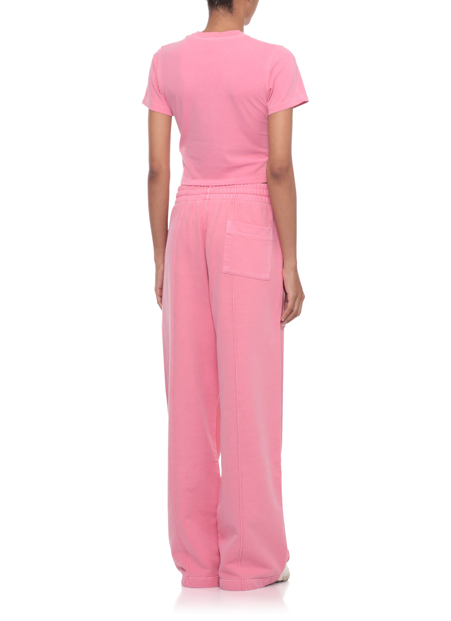 Casablanca Cropped Cotton T-shirt Embroidered Logo In Pink
