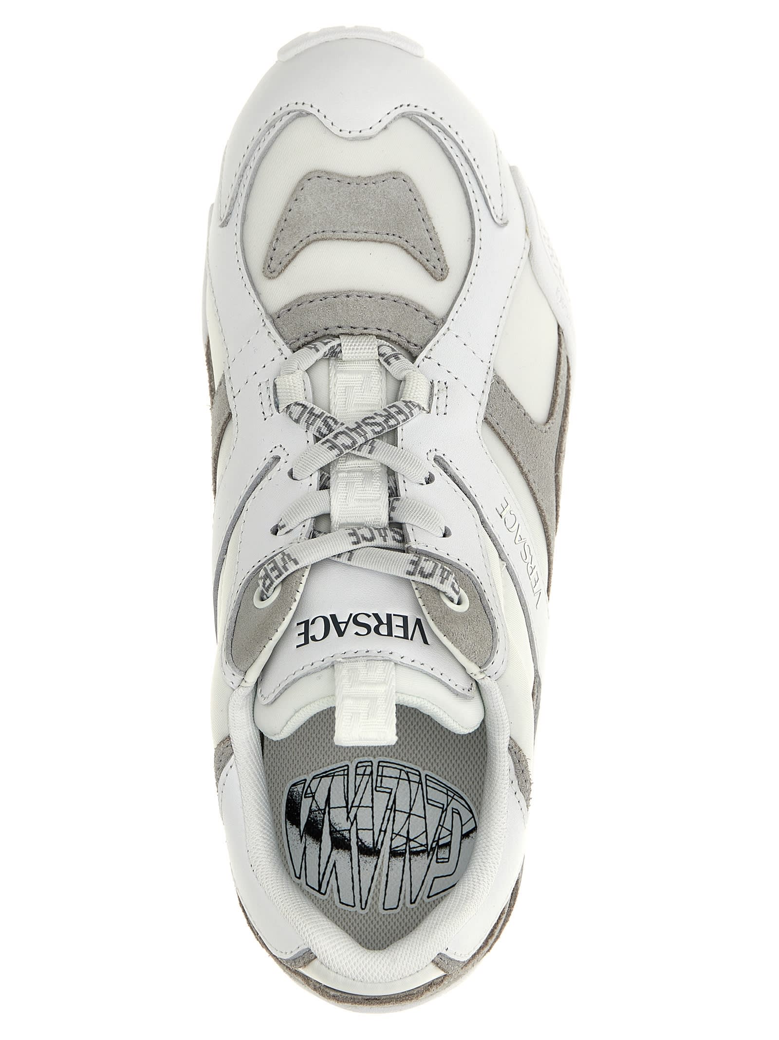 Versace Galaxia Suede-trimmed Leather Sneakers In White