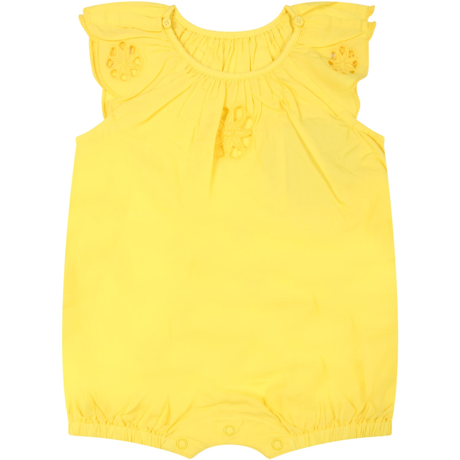 Stella McCartney Kids Yellow Romper For Baby Girl With Flowers