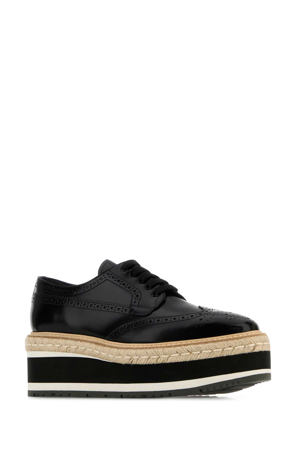 Prada Scarpe Stringate In Pelle Nera Donna In Nero
