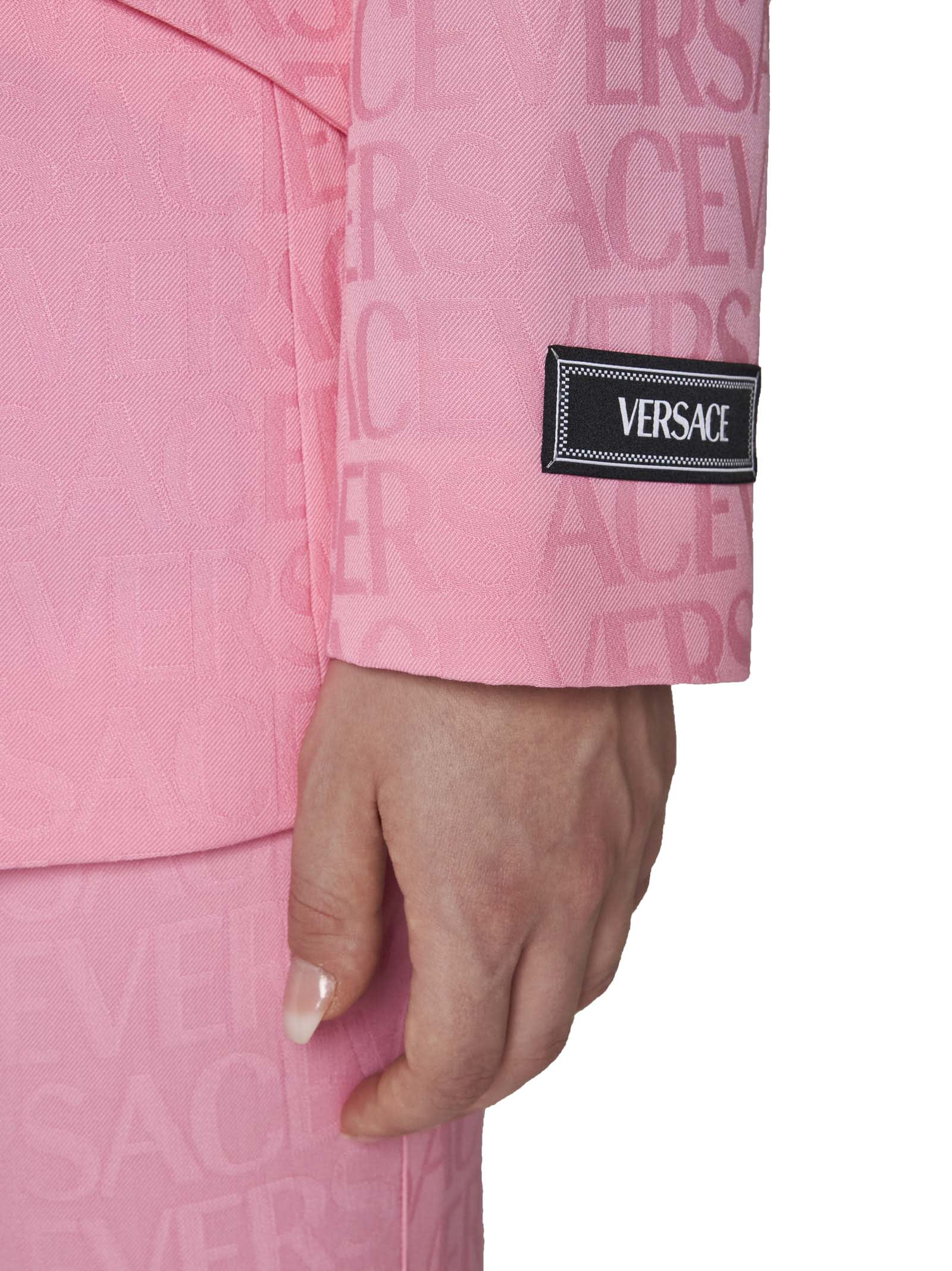 Shop Versace Blazer In Pastel Pink