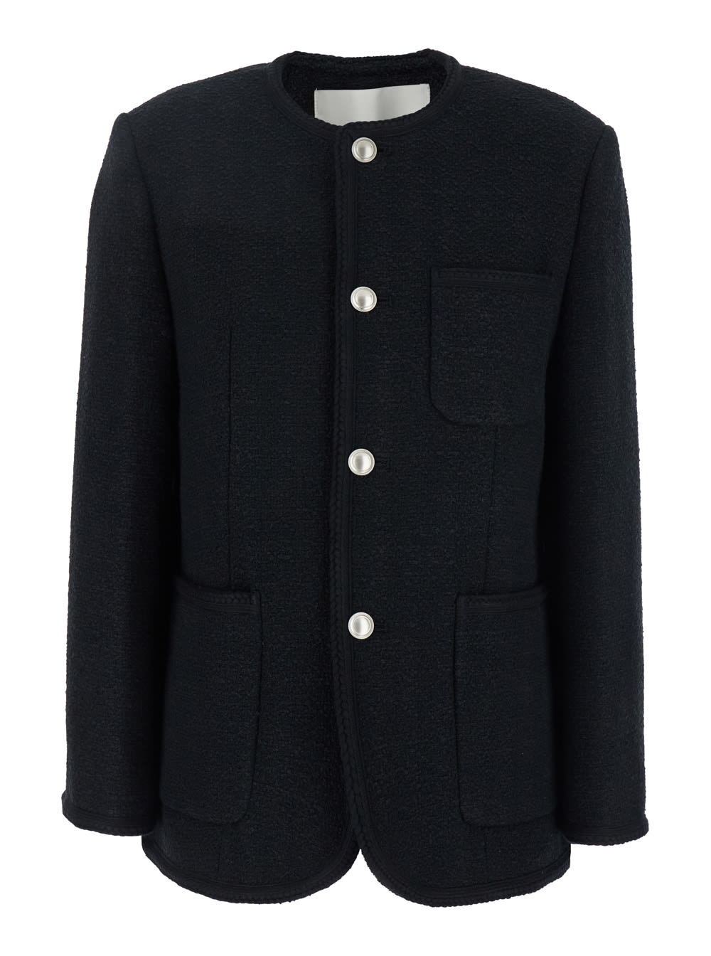 Black Oversize Collarless Jacket In Cotton Blend Woman