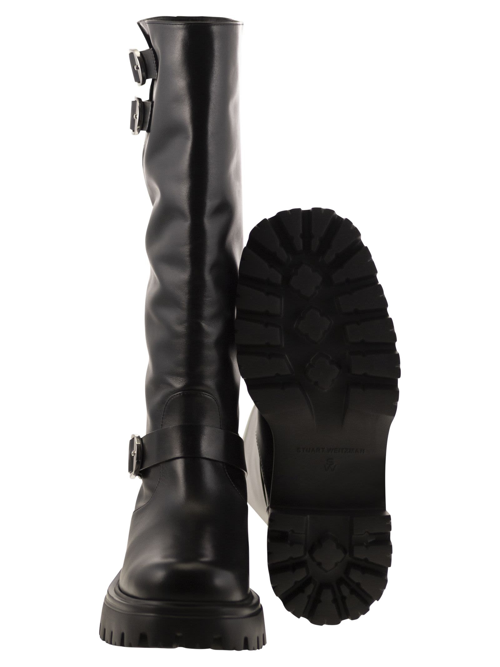 Shop Stuart Weitzman Emerson Moto - Leather Boot In Black