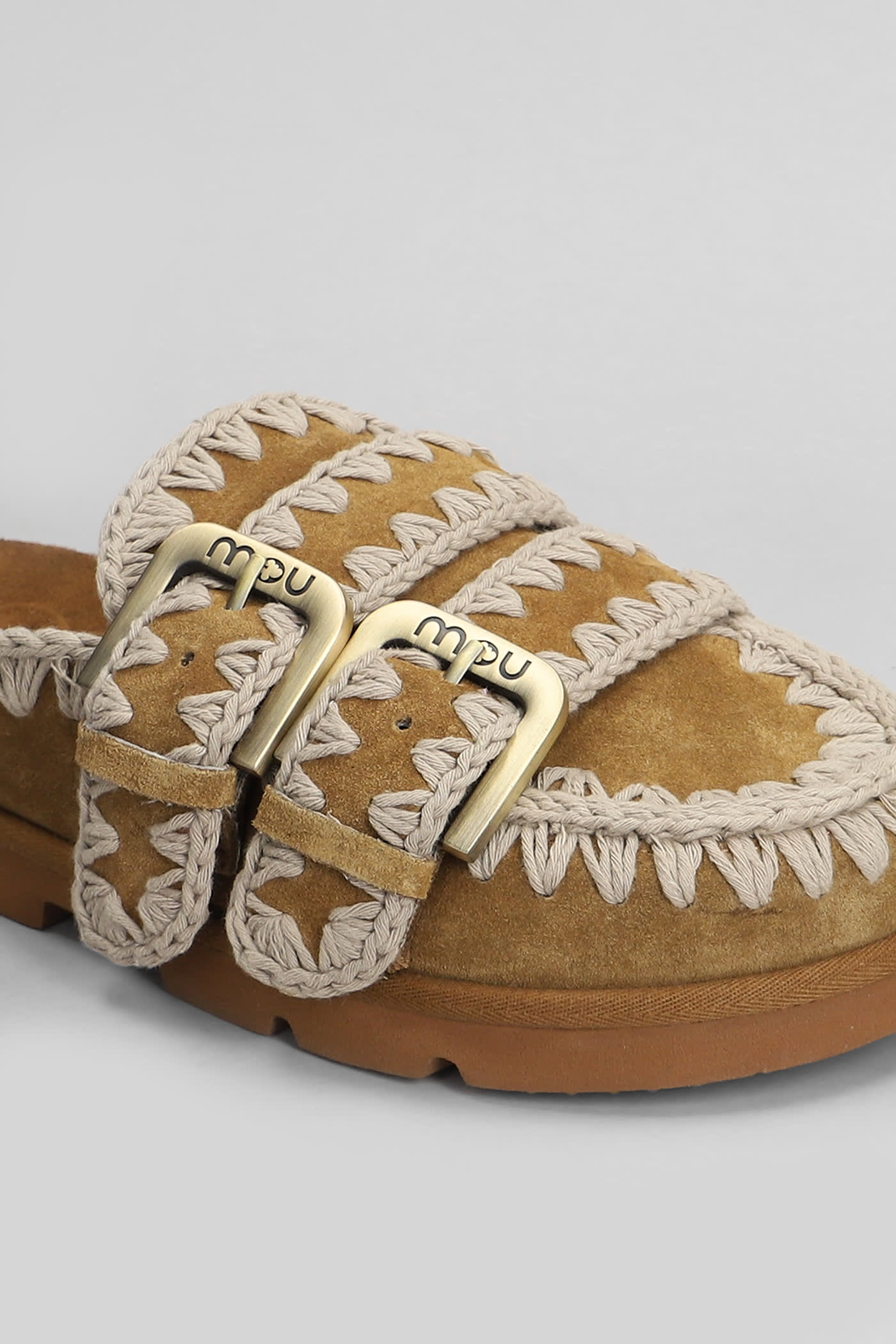 Mou Low Bio Sabot Slipper-mule In Leather Color Suede In Brown