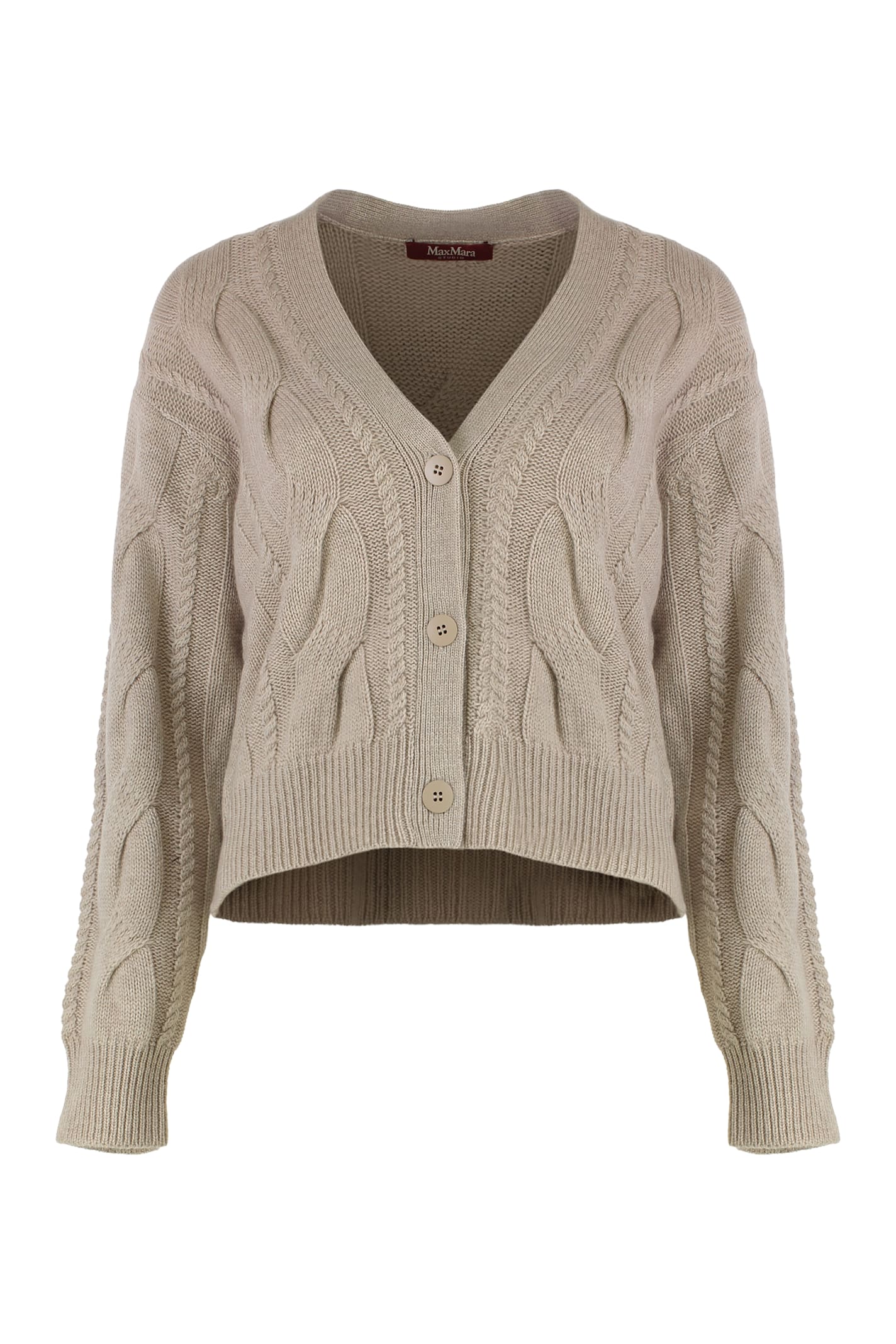 Max Mara Cardigan In Wool And Cashmere With Braids In Gold
