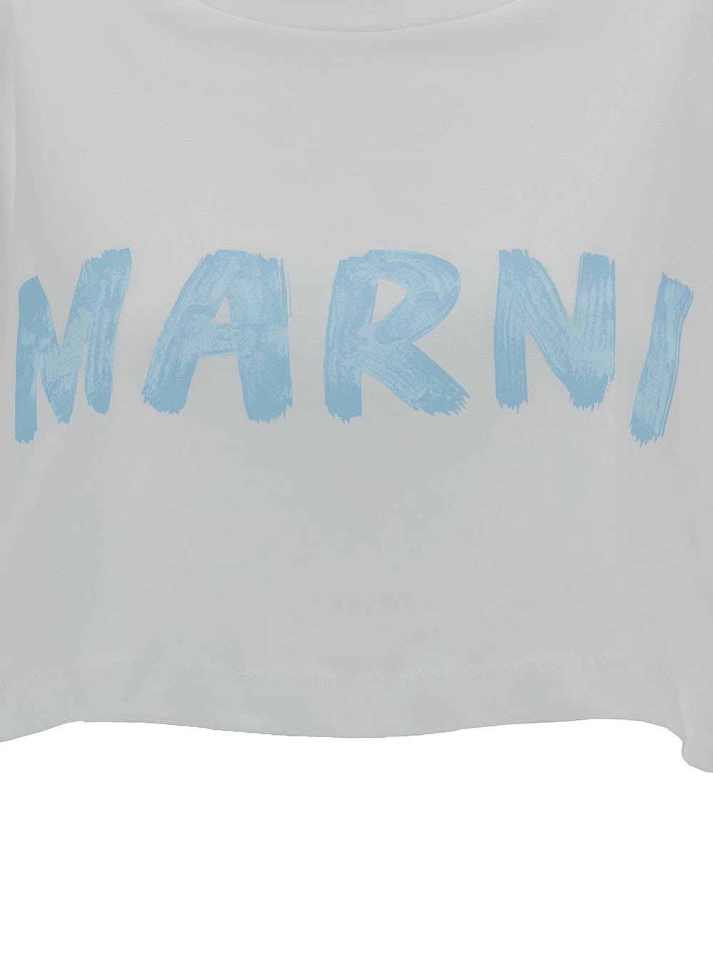 Shop Marni White Cropped T-shirt With Logo Print In Cotton Woman