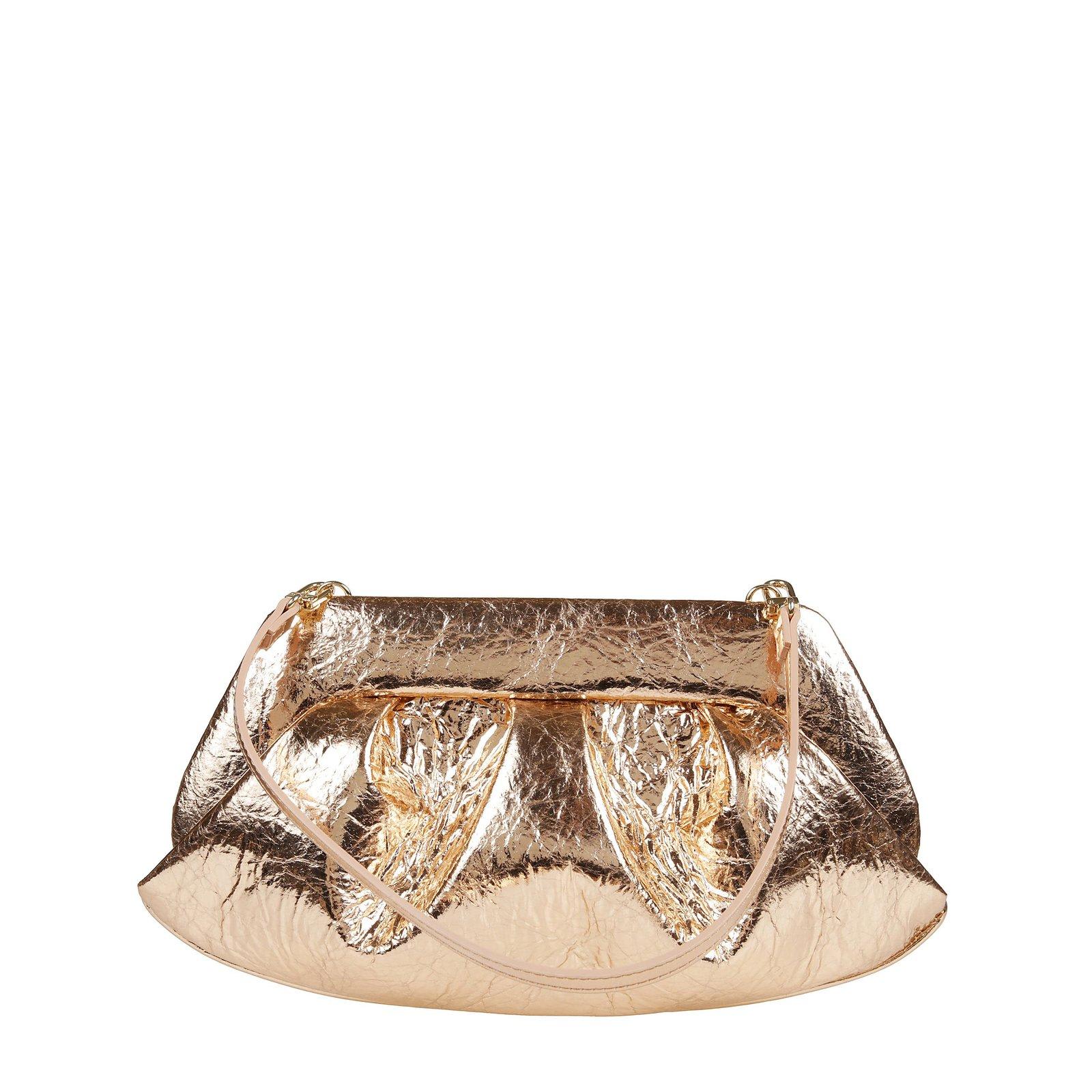 Themoirè Metallic Effect Clutch Bag In Pineapple Rose Gold