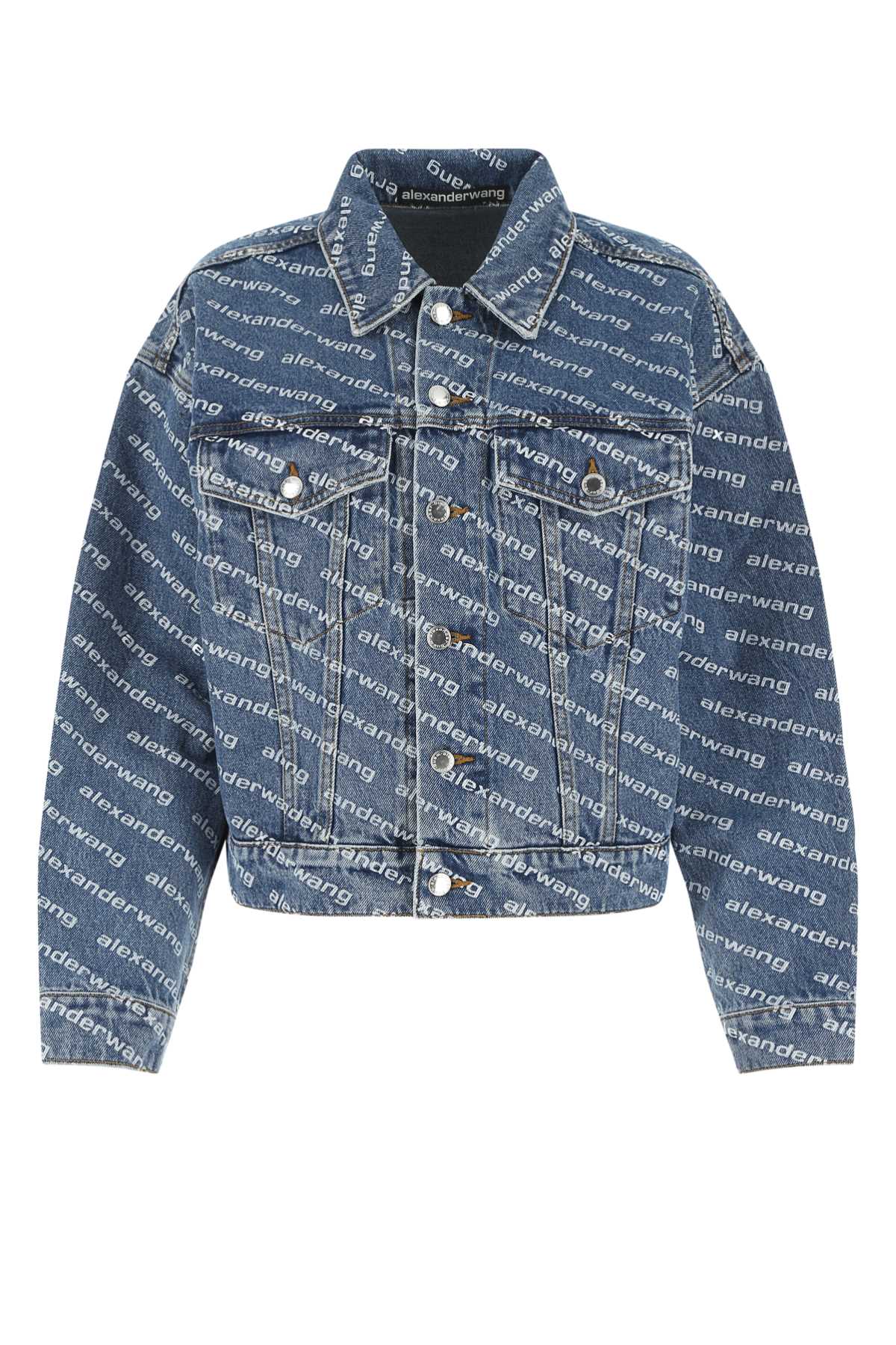 Shop Alexander Wang Printed Denim Jacket In Deepbluewhite