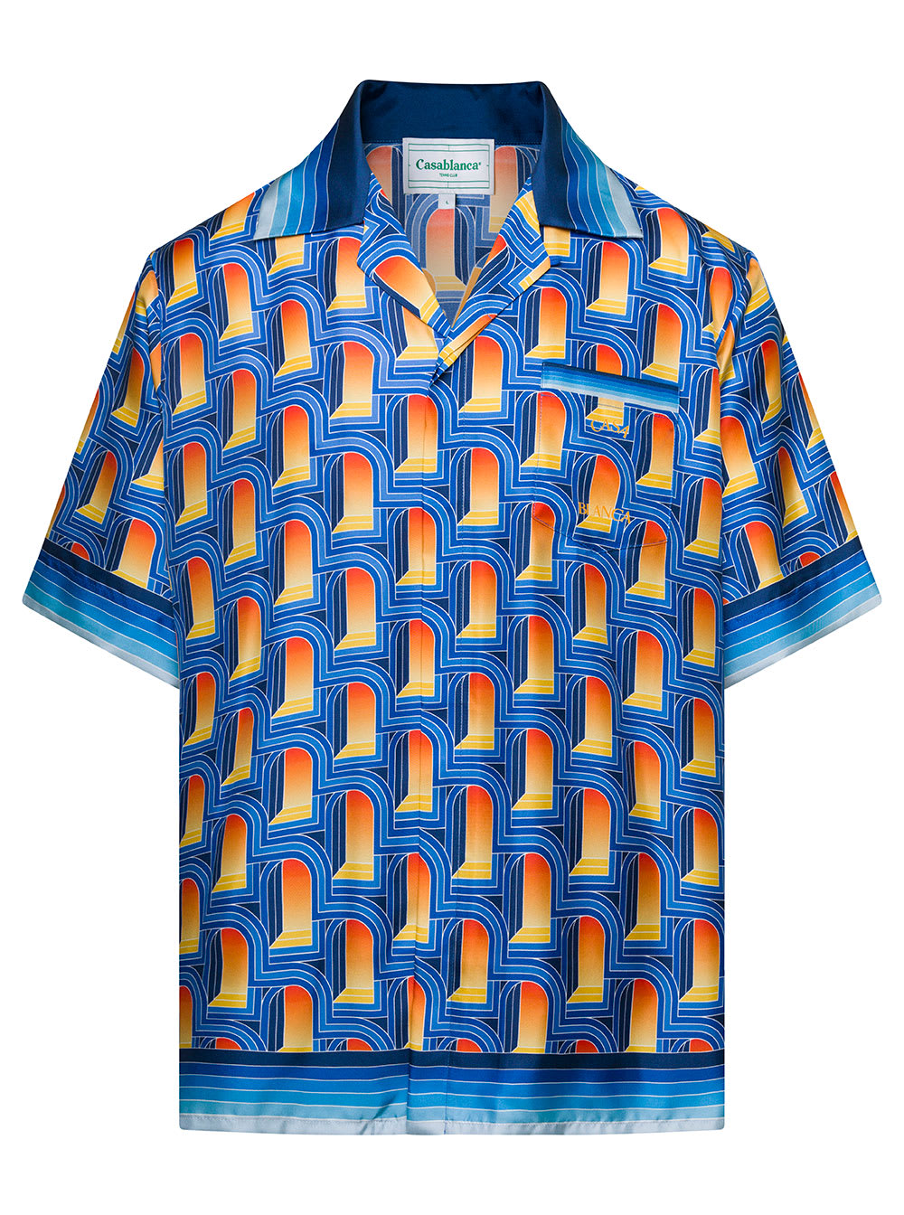 Casablanca Multicolor Bowling Shirt With All-over Arche De Nuit Print In Silk Man