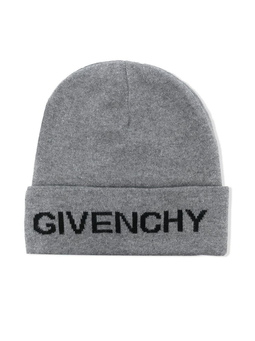 Givenchy Kids Grey Beanie With Black Logo