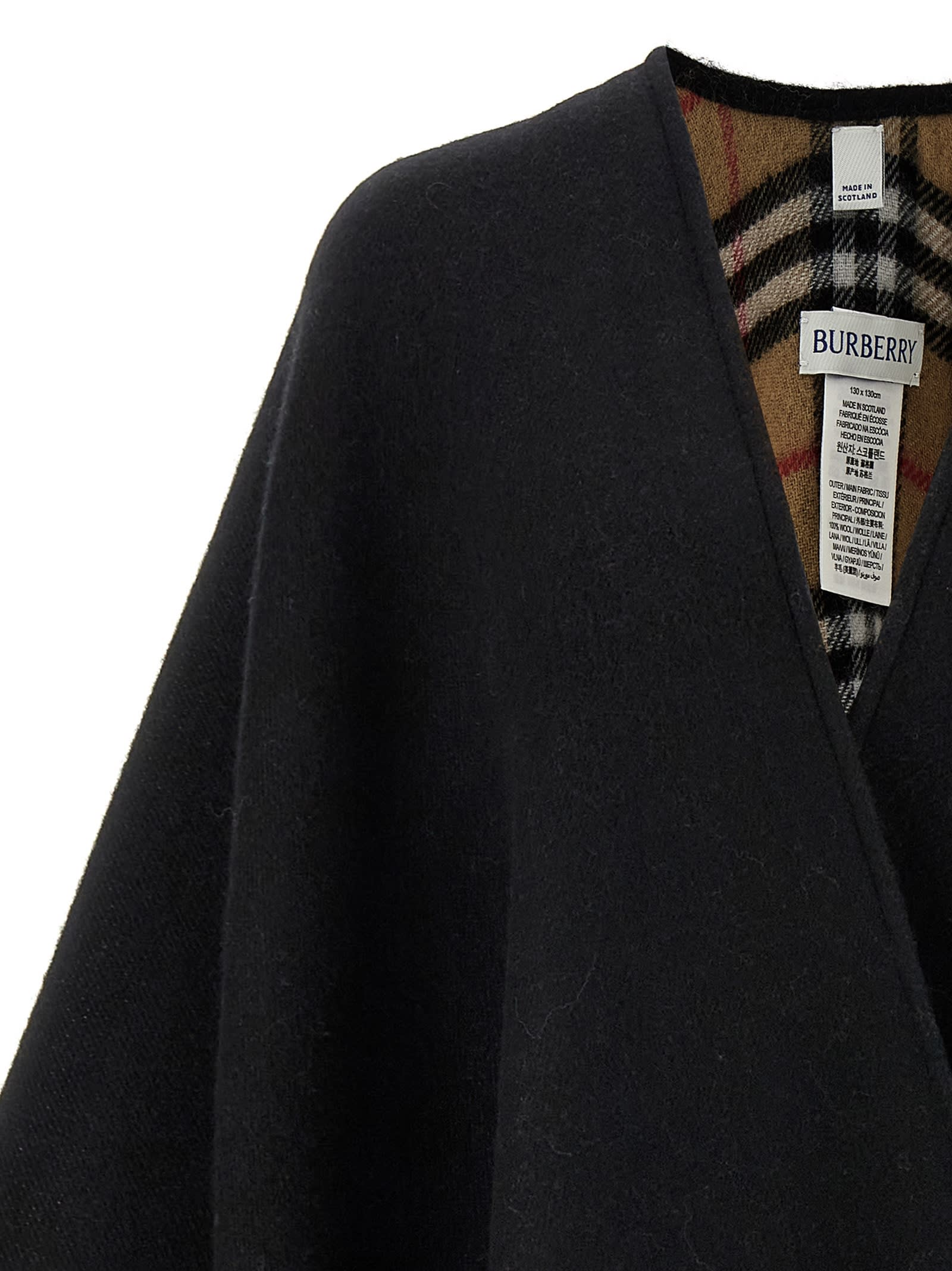 Burberry Fringed Cape Capes Black In Black