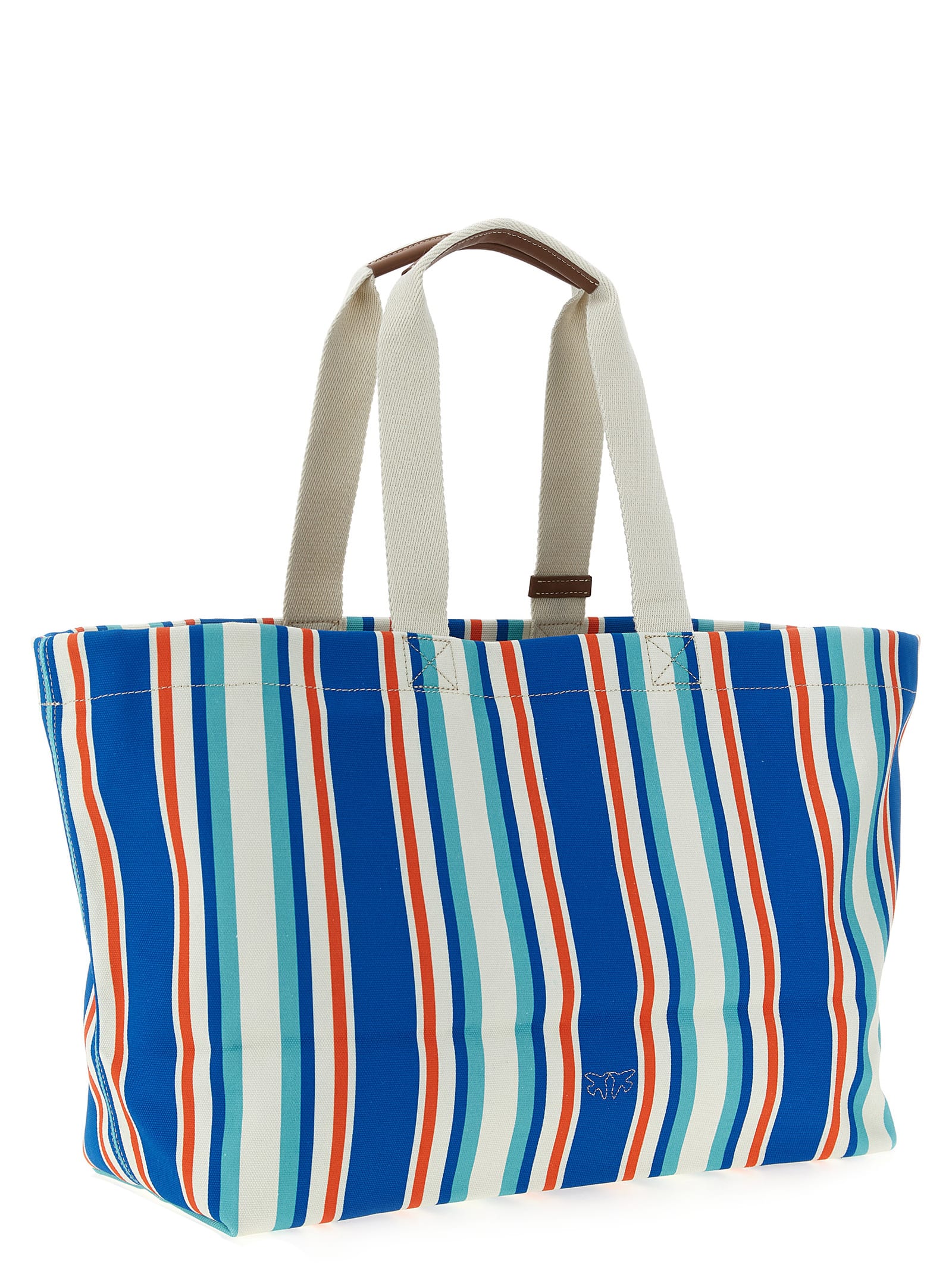 Pinko Maxi Stripes Shopping Bag Tote Bag Multicolor In Blue