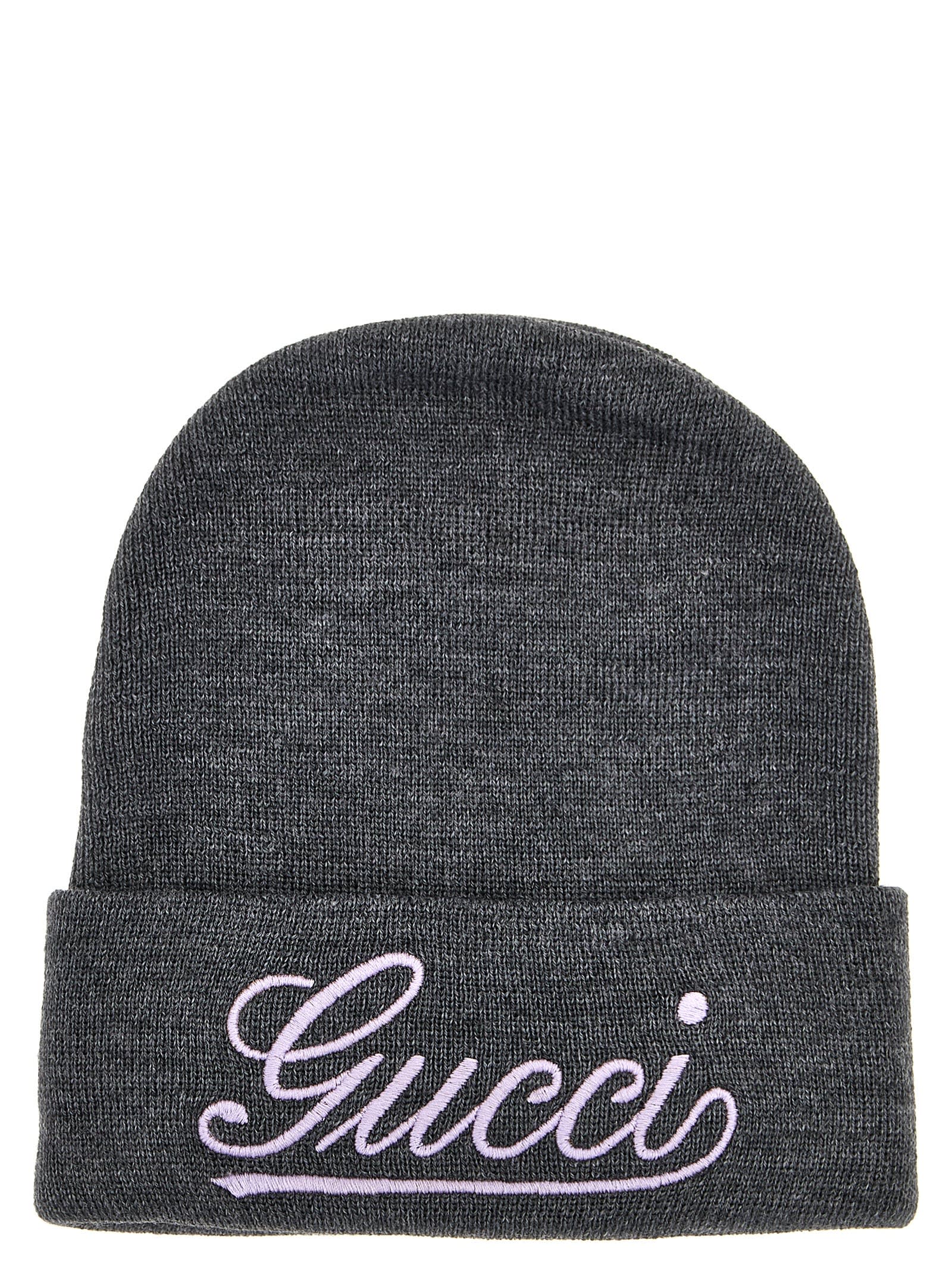 Shop Gucci Logo Embroidery Beanie In Gray