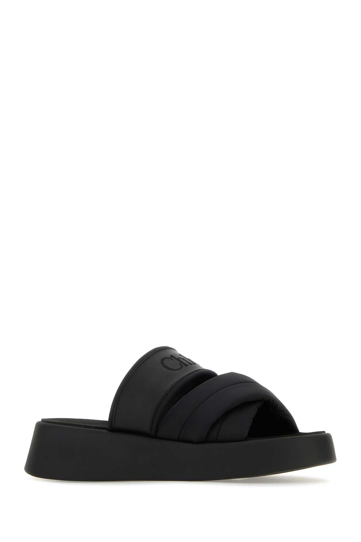 CHLOÉ BLACK FABRIC AND LEATHER MILA SLIPPERS