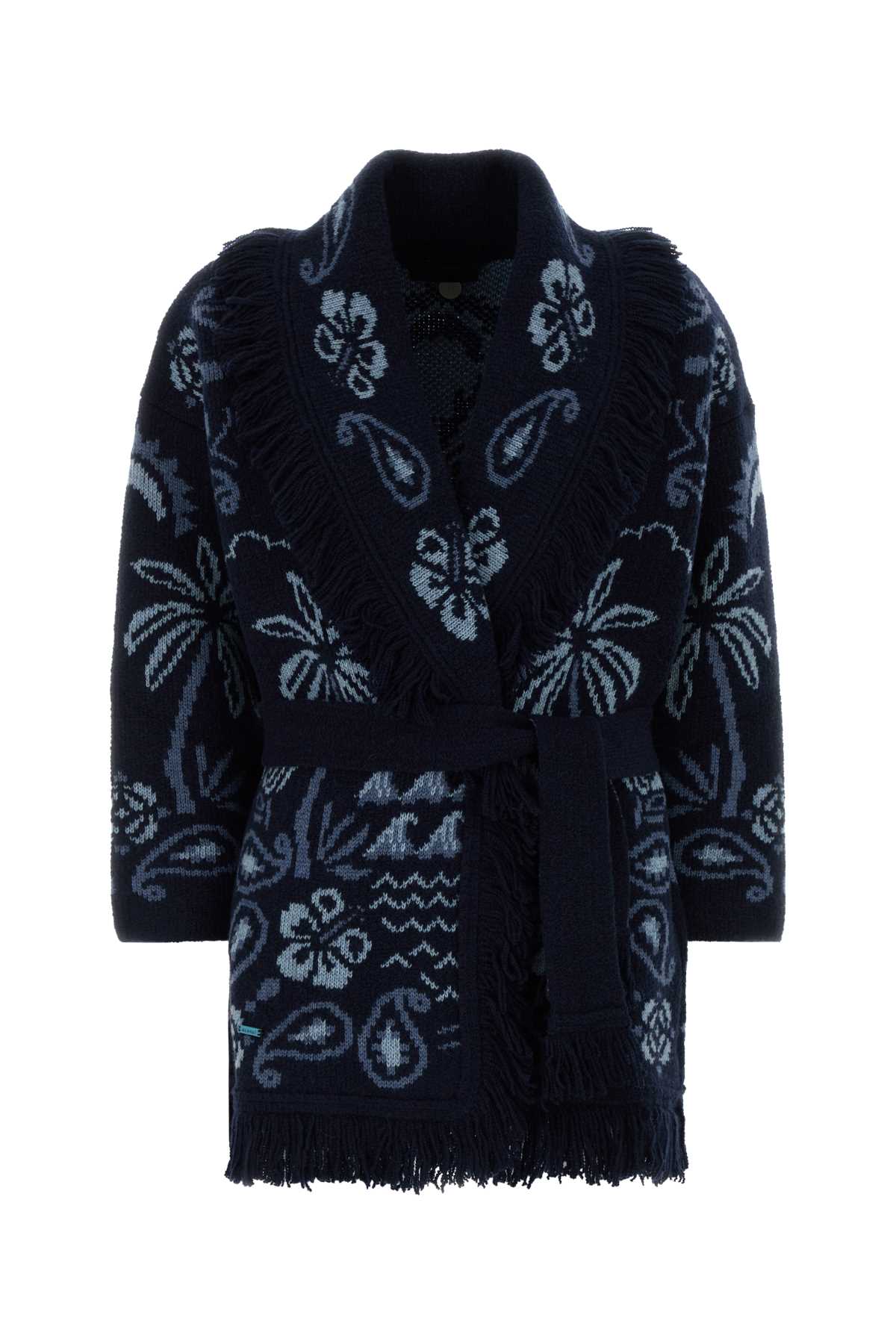 Alanui Embroidered Wool Blend Glimpse Of Eden Cardigan In Blue