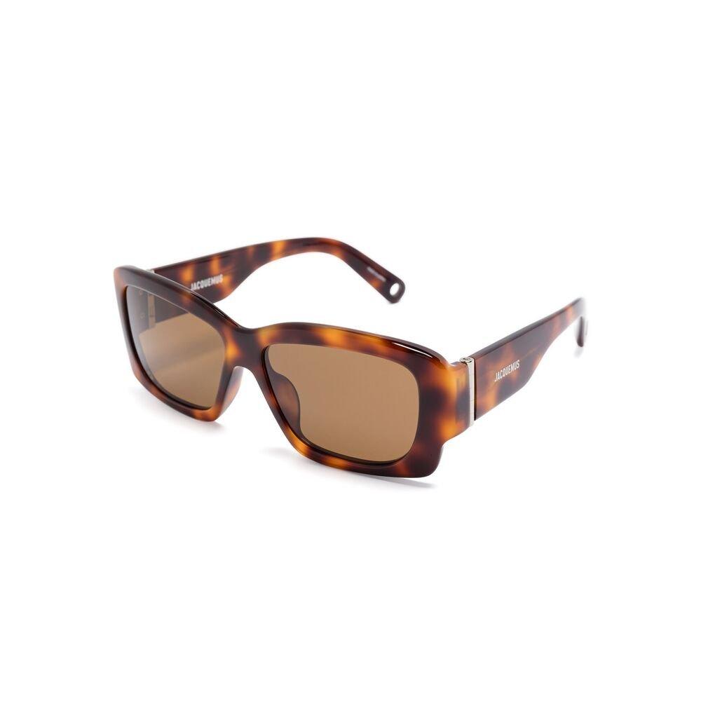 Shop Jacquemus Rectangle Frame Sunglasses In Brown