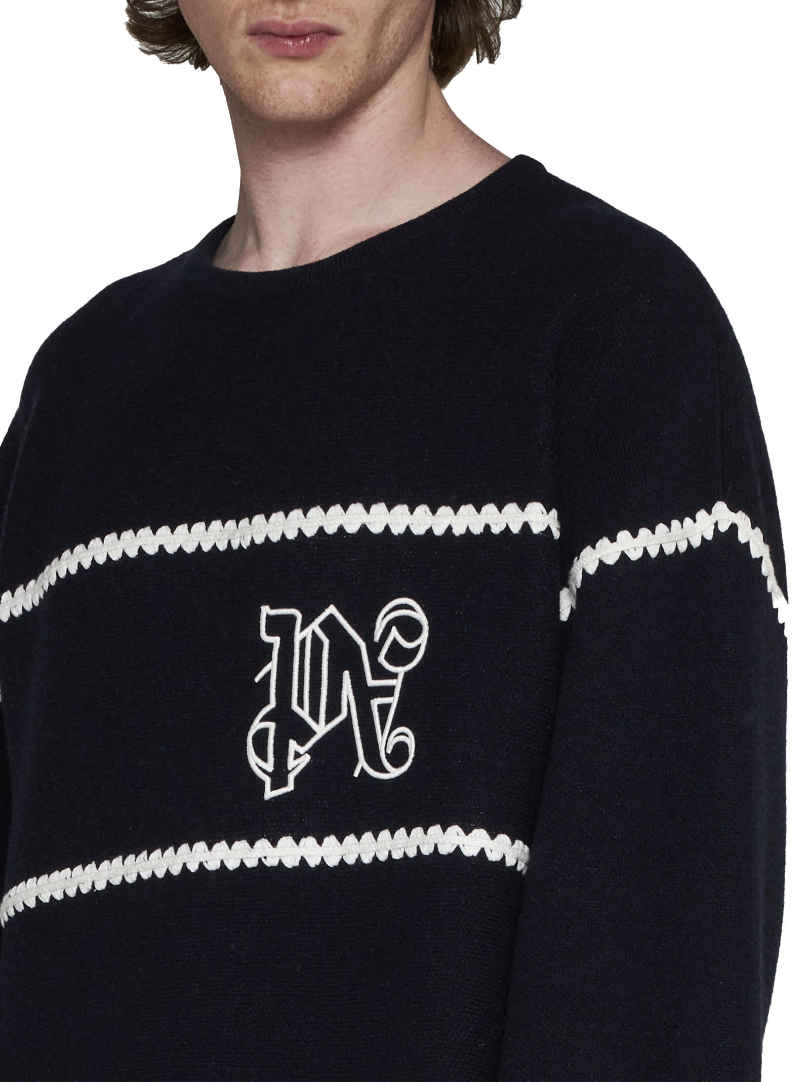 Palm Angels Navy Monogram Sweater in Blue for Men