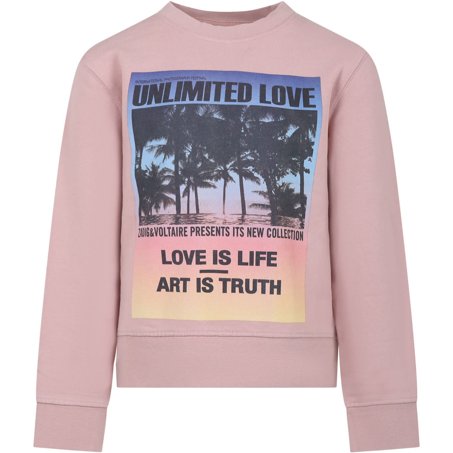 Zadig &amp; Voltaire Kids' Pink Sweatshirt For Girl With Print