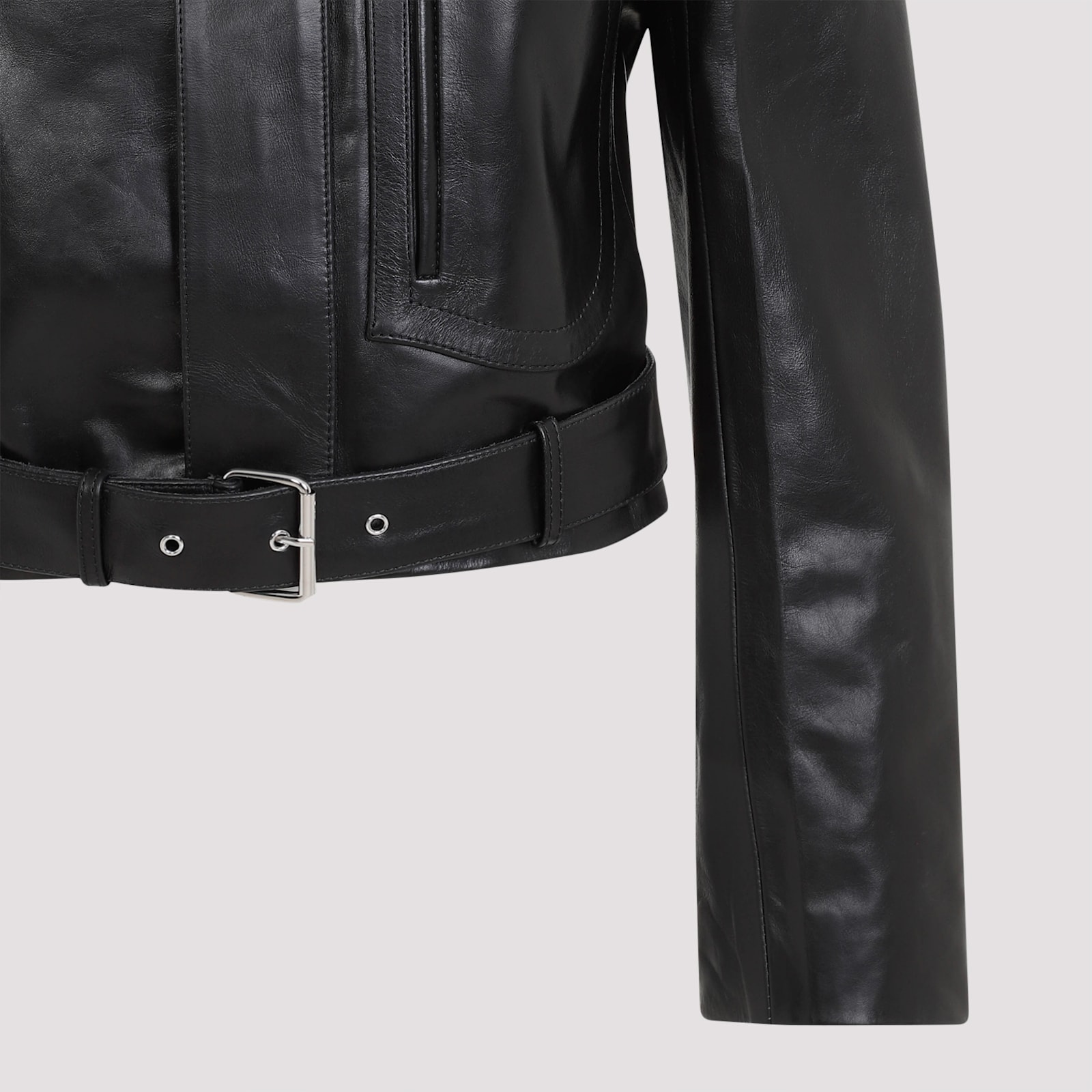 Shop Victoria Beckham Cropped Leather Biker Jacket In Black