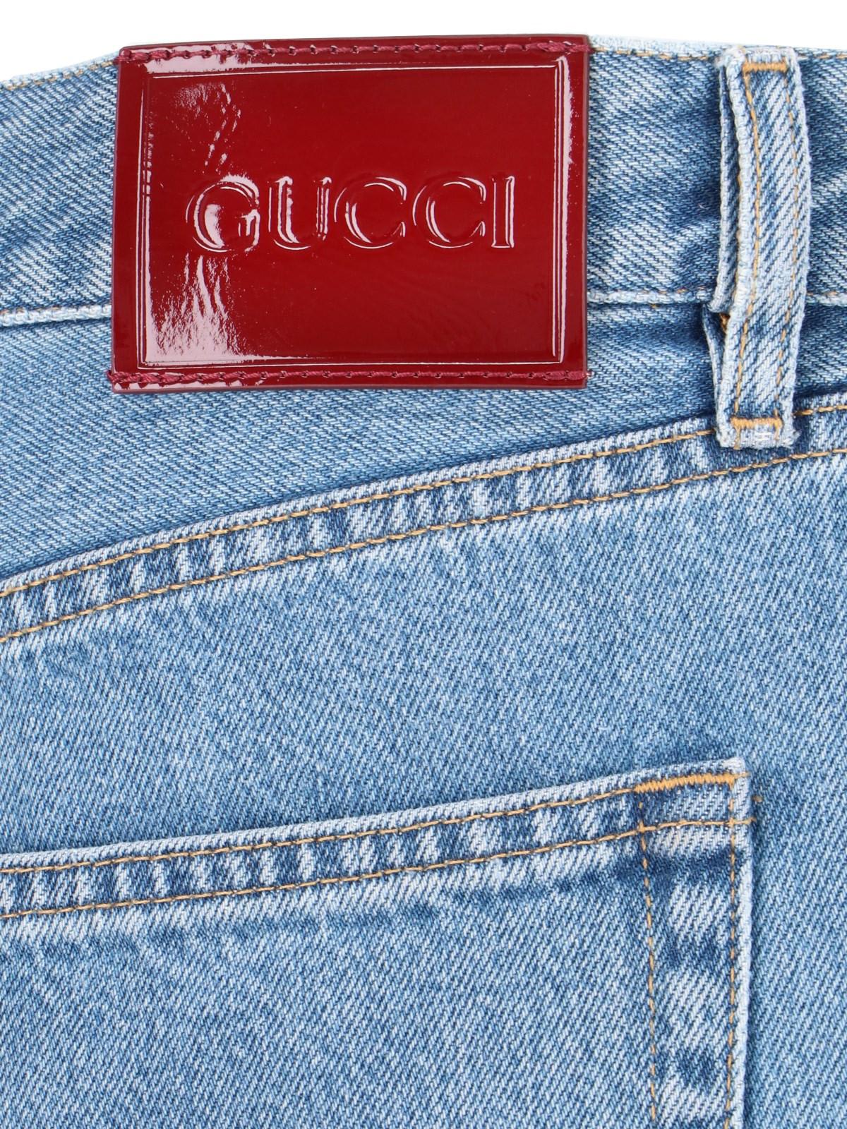 Shop Gucci Logo Straight Jeans In Blue