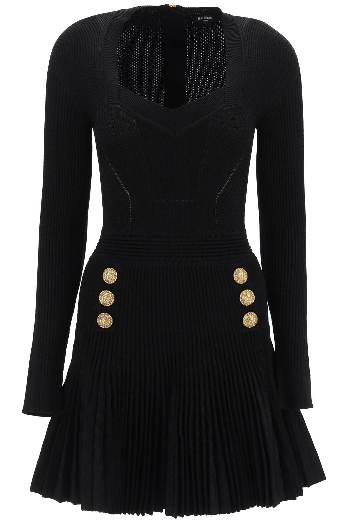 Shop Balmain Long Sleeve Knitted Mini Dress In Black