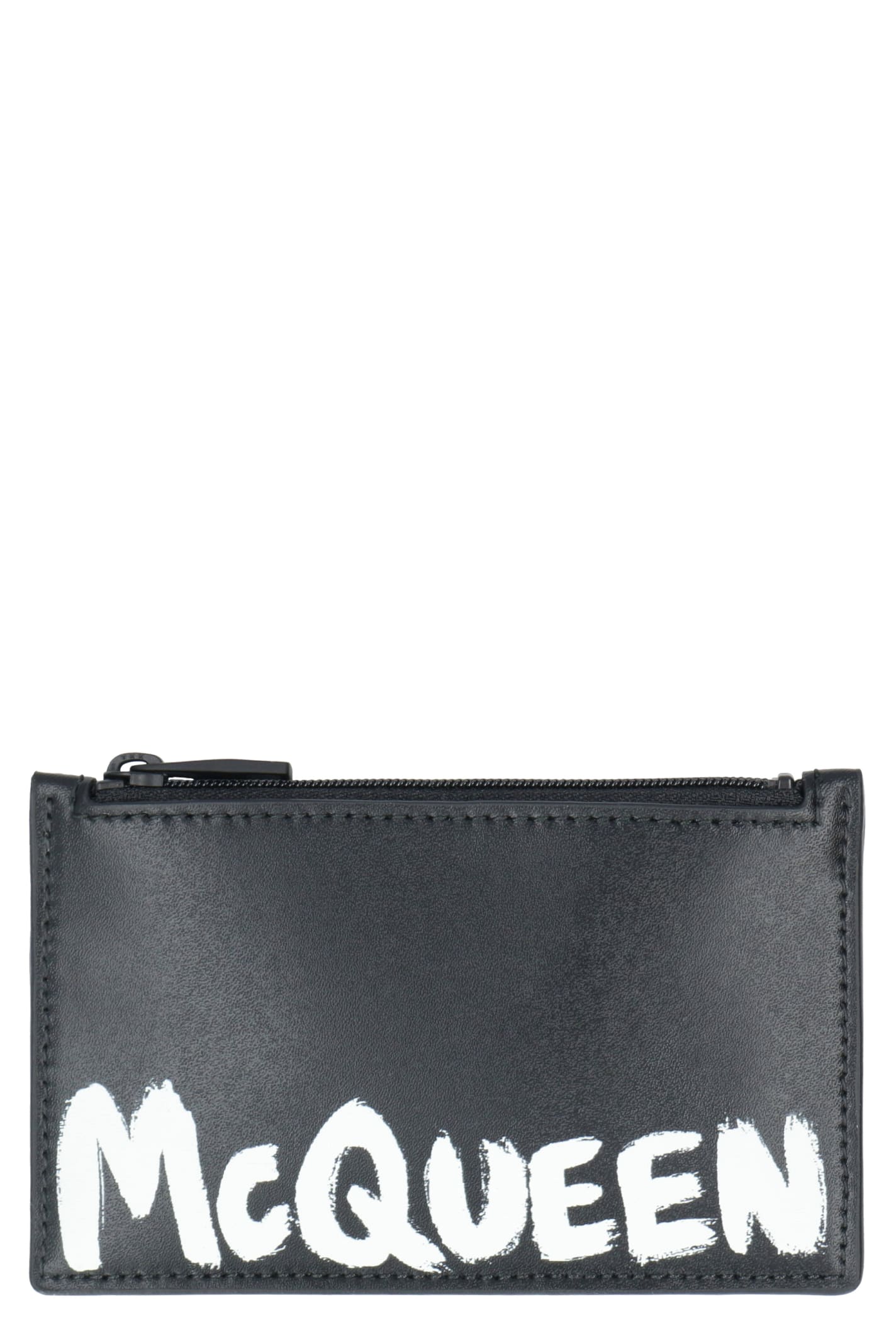 Shop Alexander Mcqueen Logo Detail Leather Card Holder In Black