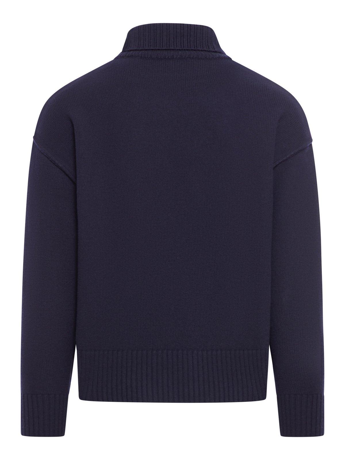 Shop Ami Alexandre Mattiussi Paris Ami De Coeur Logo Intarsia Knitted Jumper In Blue