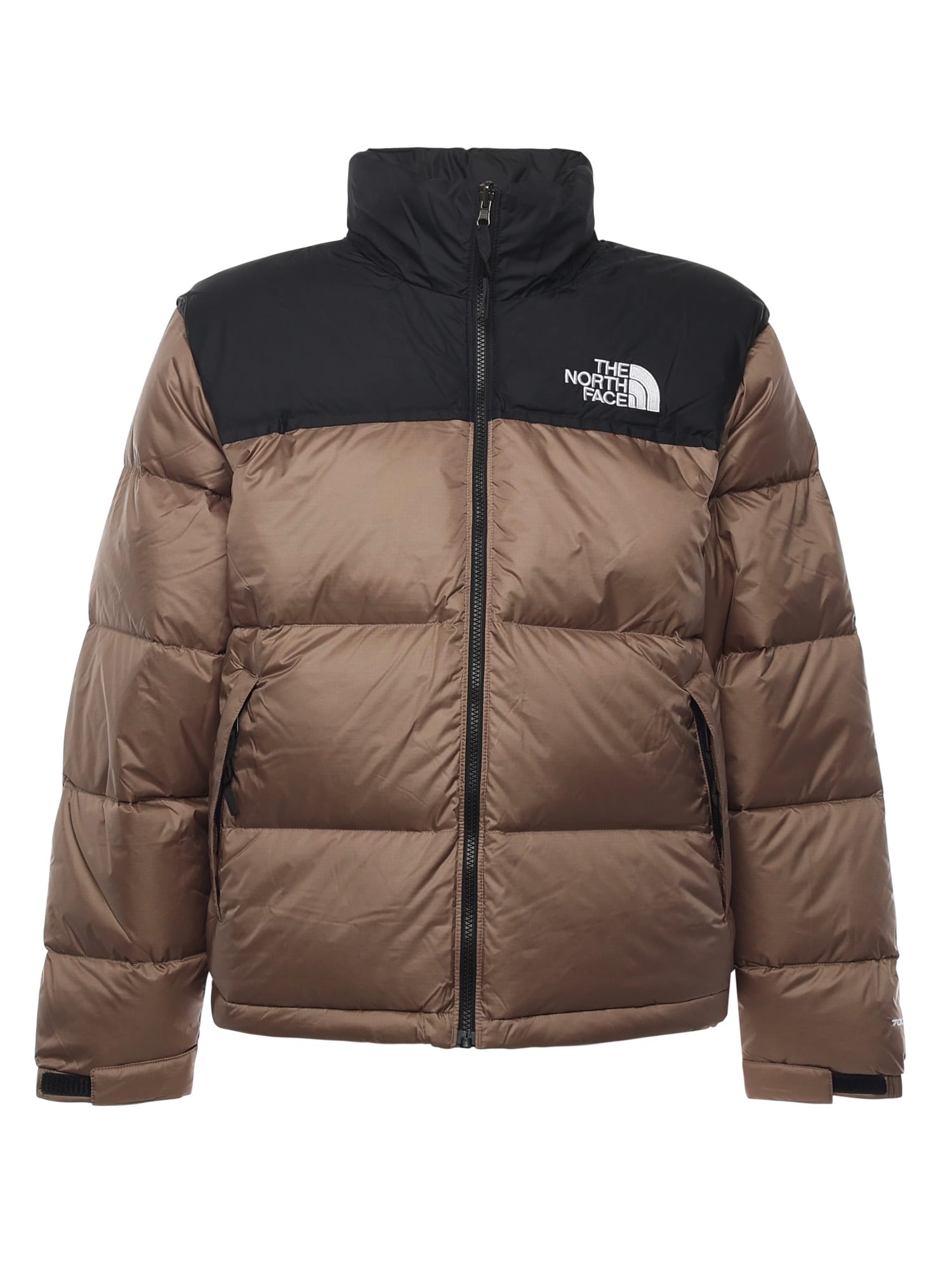 The North Face Beige And Black Short Down Jacket With Logo  In Brown