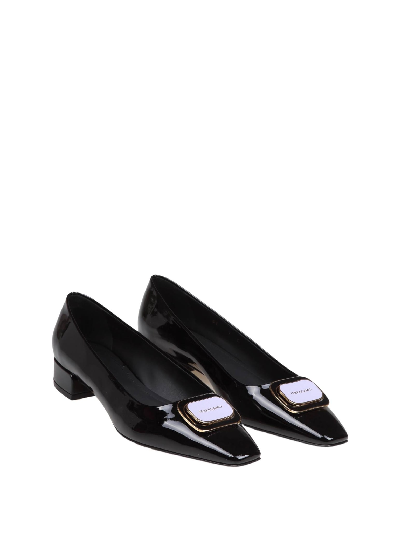 Shop Ferragamo Venera Ballerina In Black Paint Leather