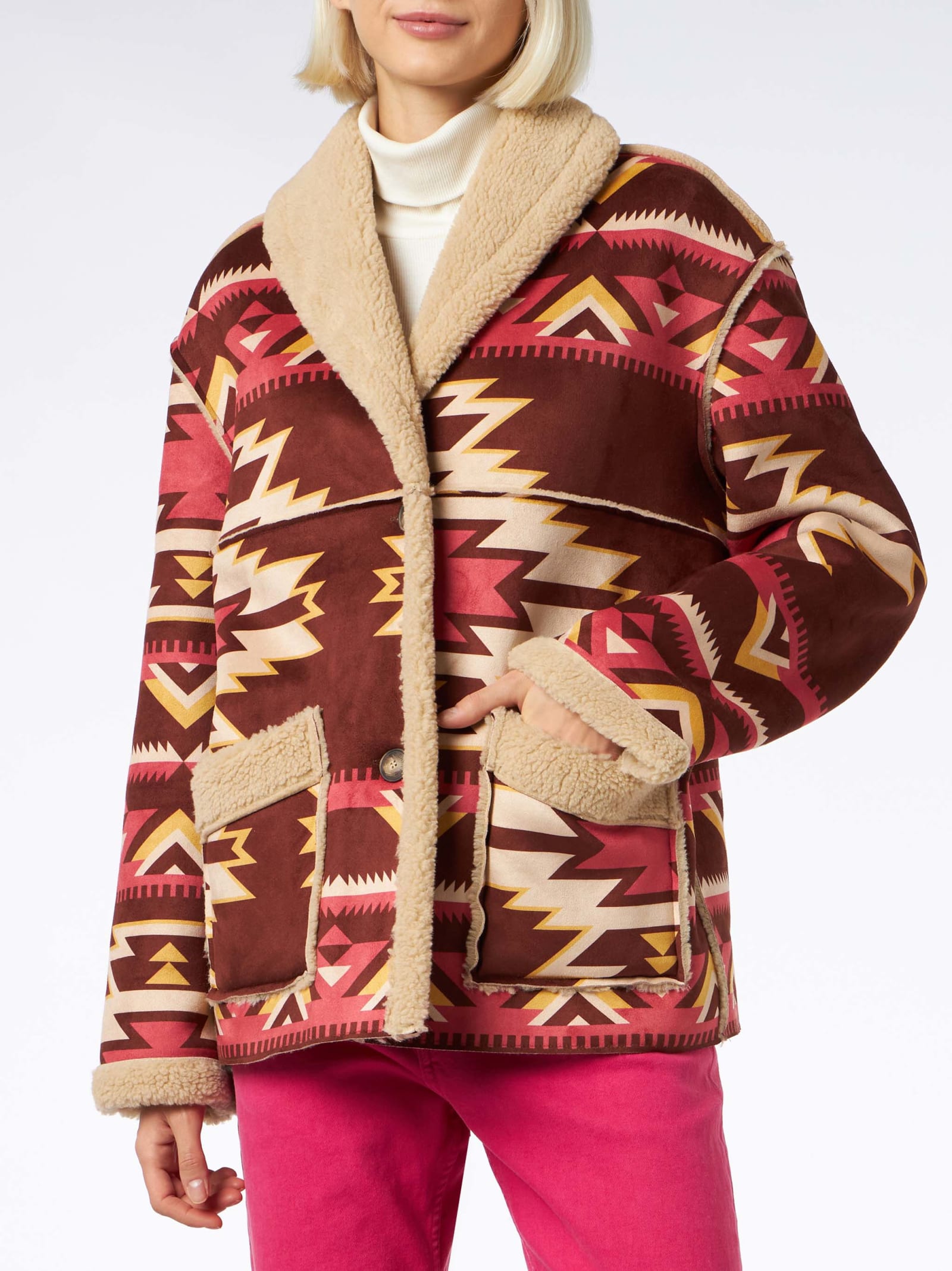 Shop Mc2 Saint Barth Woman Reversible Shearling Jacket In Multicolor