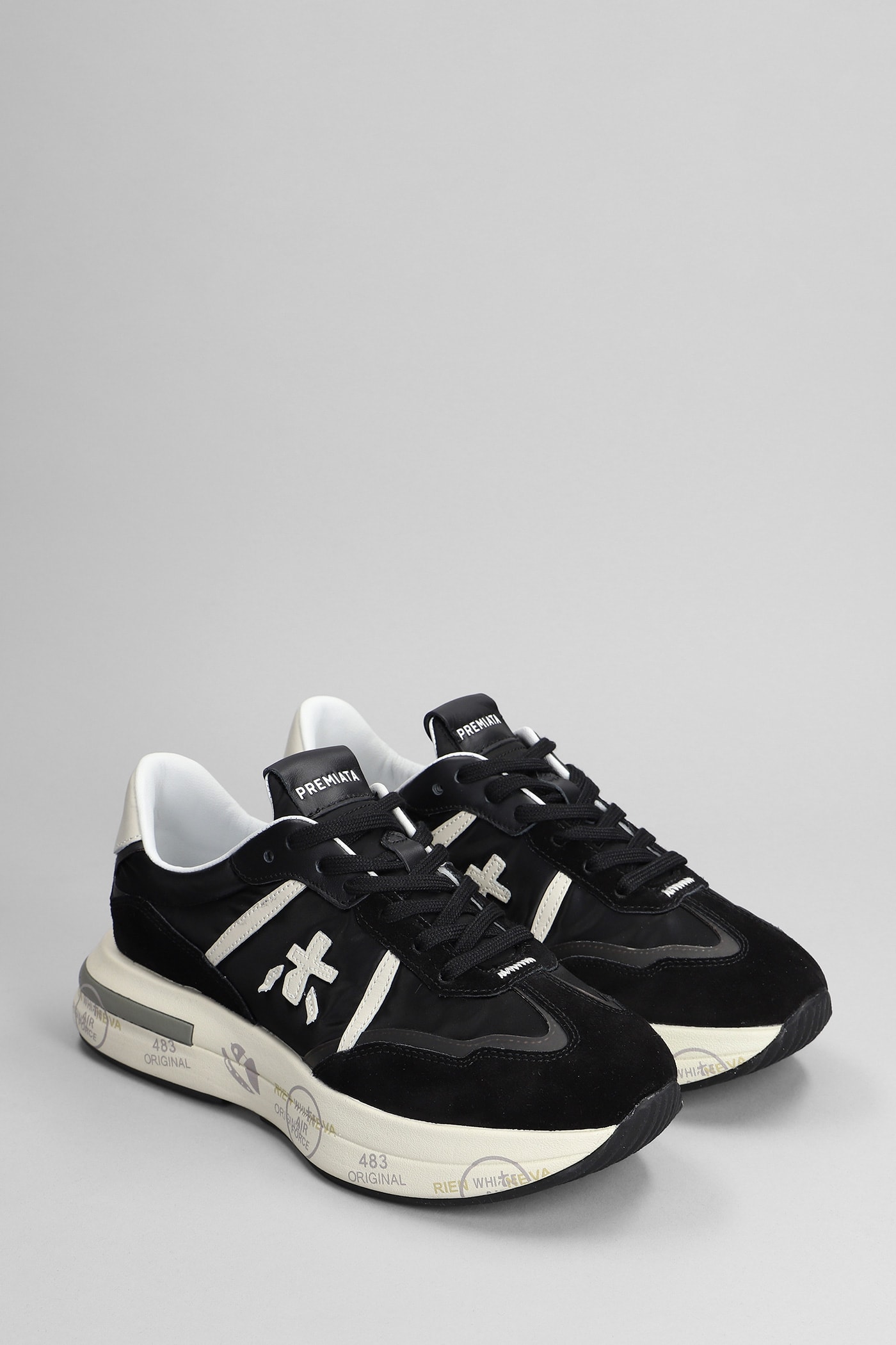 Shop Premiata Cassie Sneakers In Black Suede And Fabric