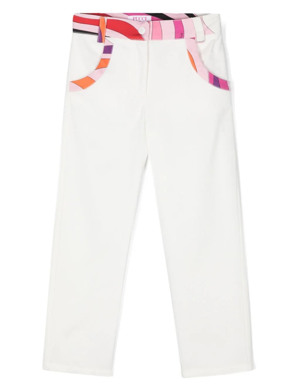 Shop Pucci Ivory Straight Leg Trousers With Marble Print In White