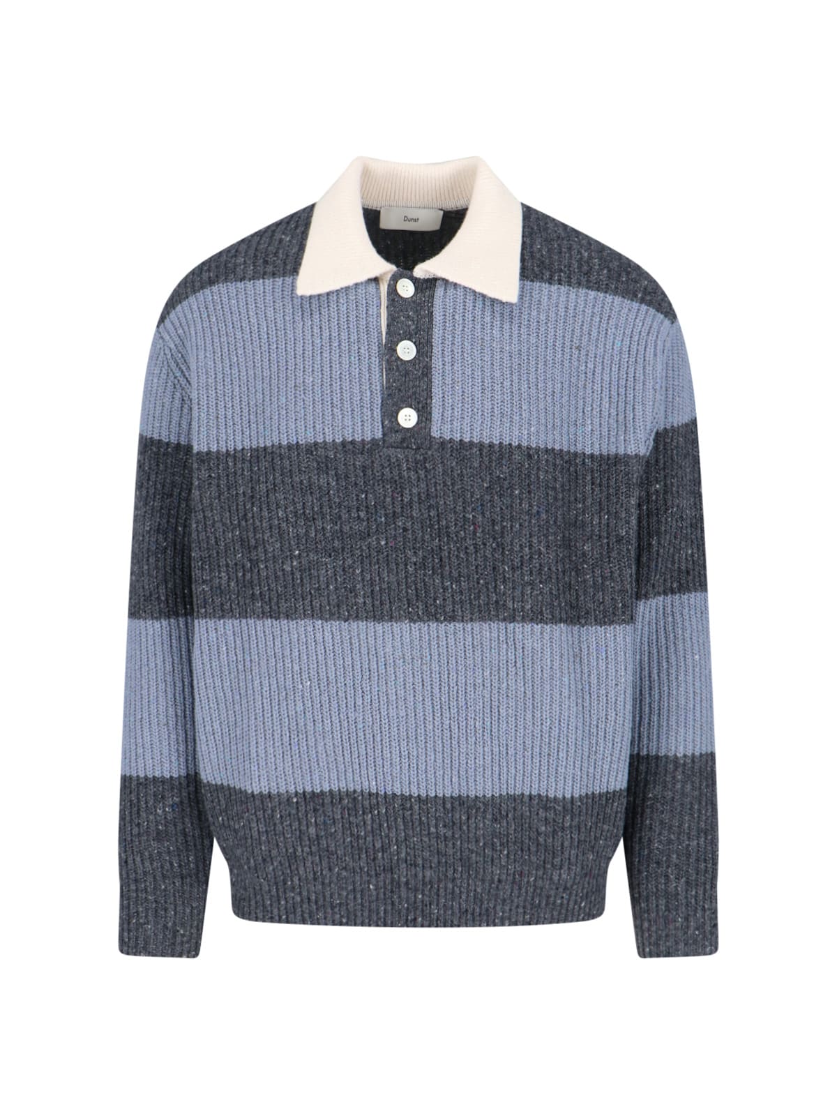 Dunst Long Sleeve Striped Crewneck With Contrast Collar In Blue