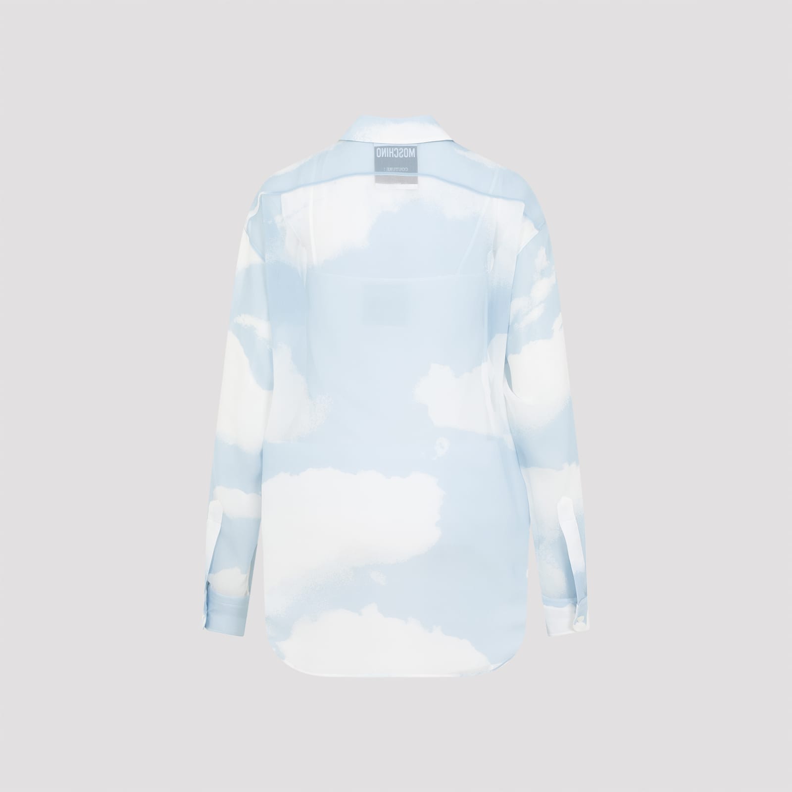 Moschino Blue Silk Long-sleeved Shirt In Azzurro