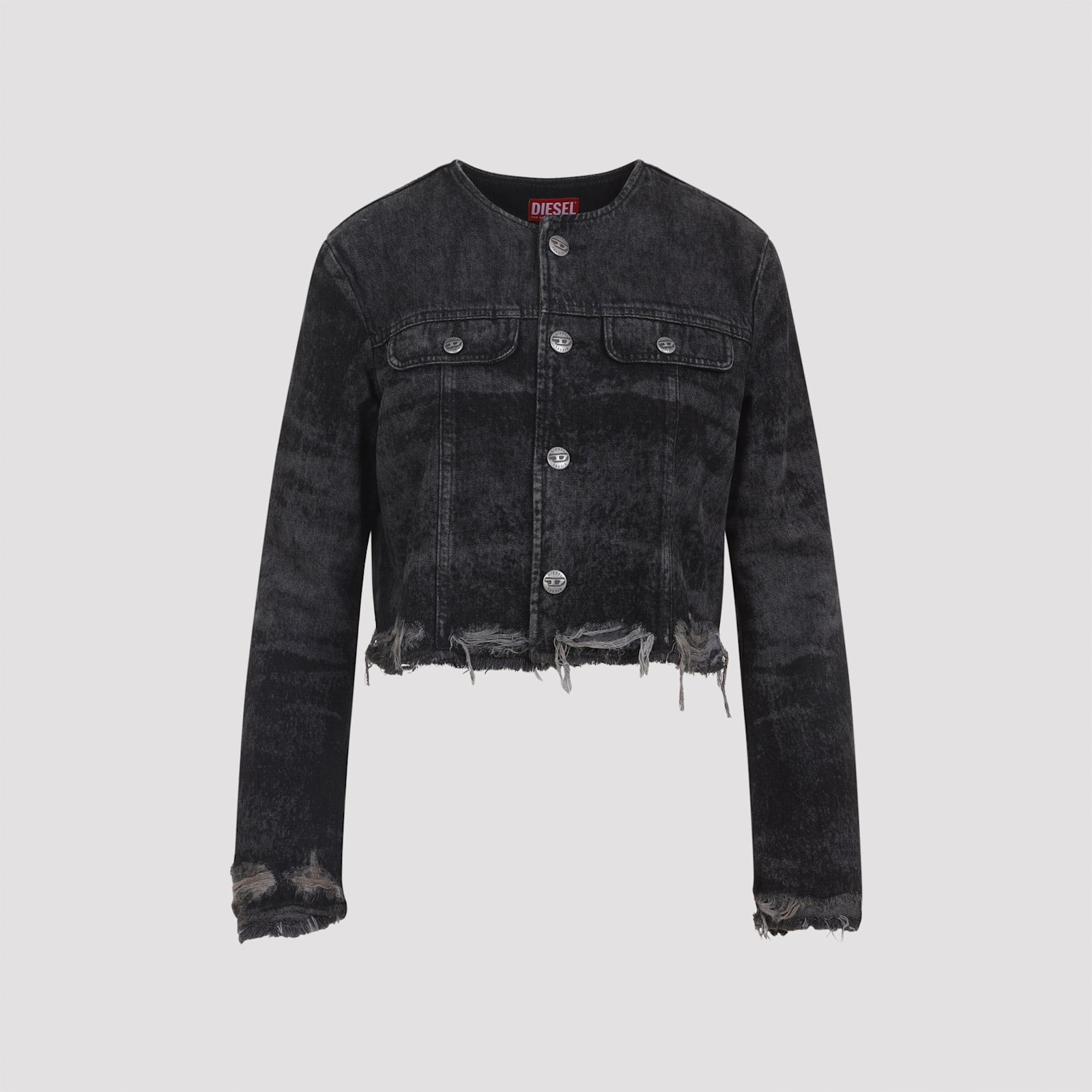 Diesel De-graffy Cropped Denim Jacket In Gray