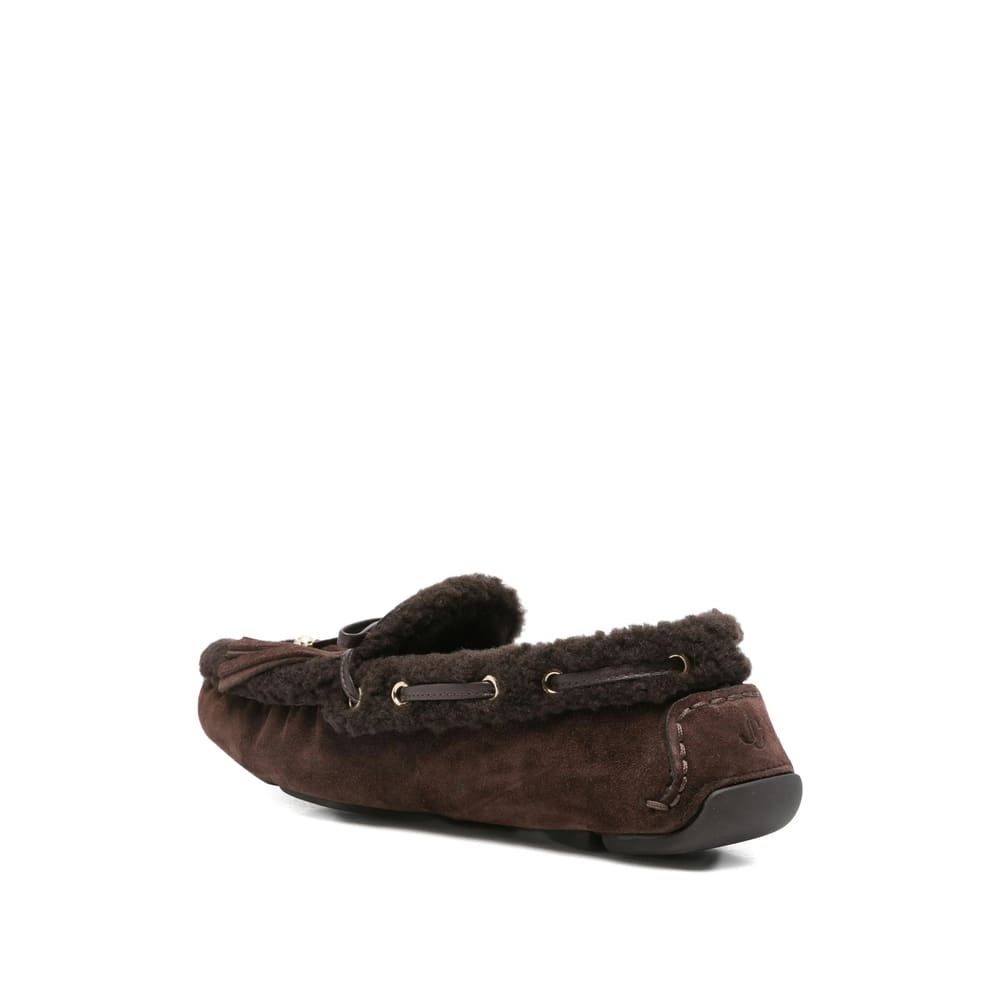 Jimmy Choo Manon Suede Shearling-lined Loafers In Brown