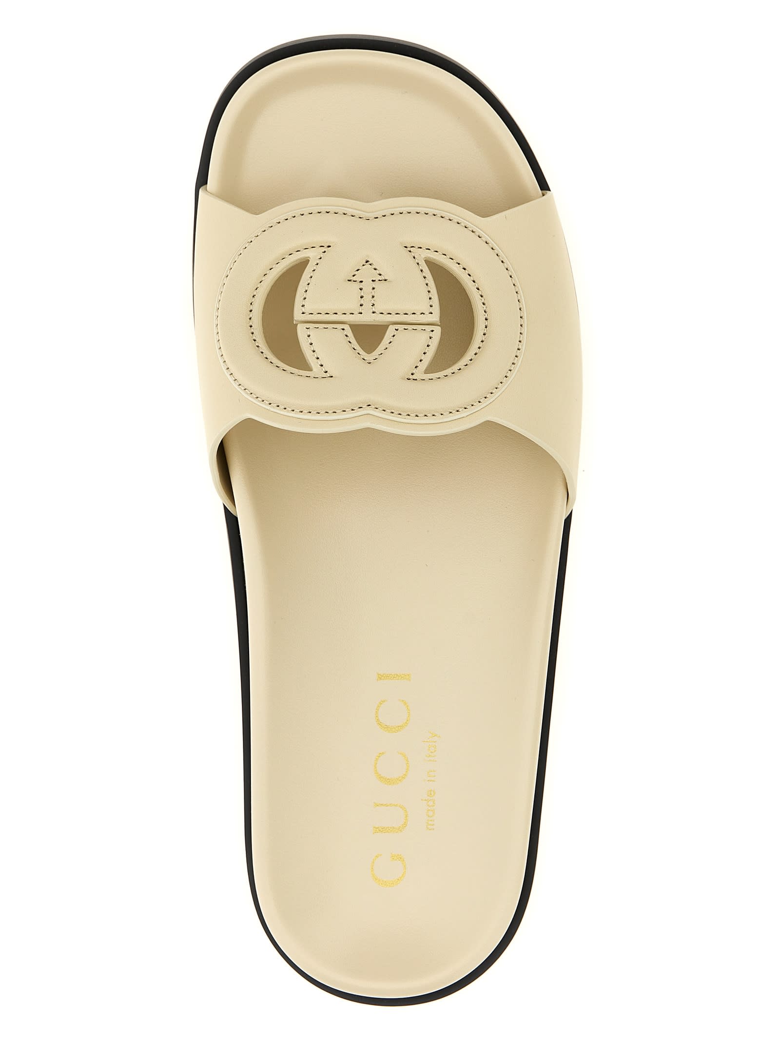 Gucci Logo Cut Out Slides Sandals White