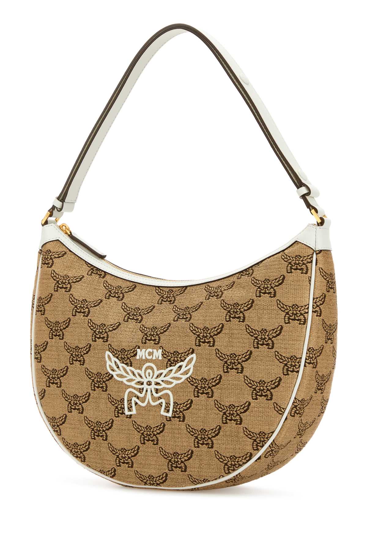 Mcm Women Embroidered Raffia Himmel Ascending Moon Shoulder Bag In Natural