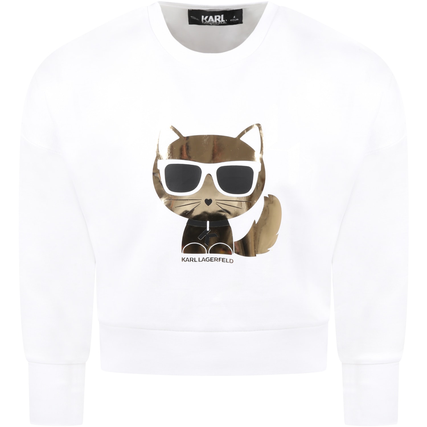 Karl Lagerfeld Kids White Sweatshirt For Girl With Choupette
