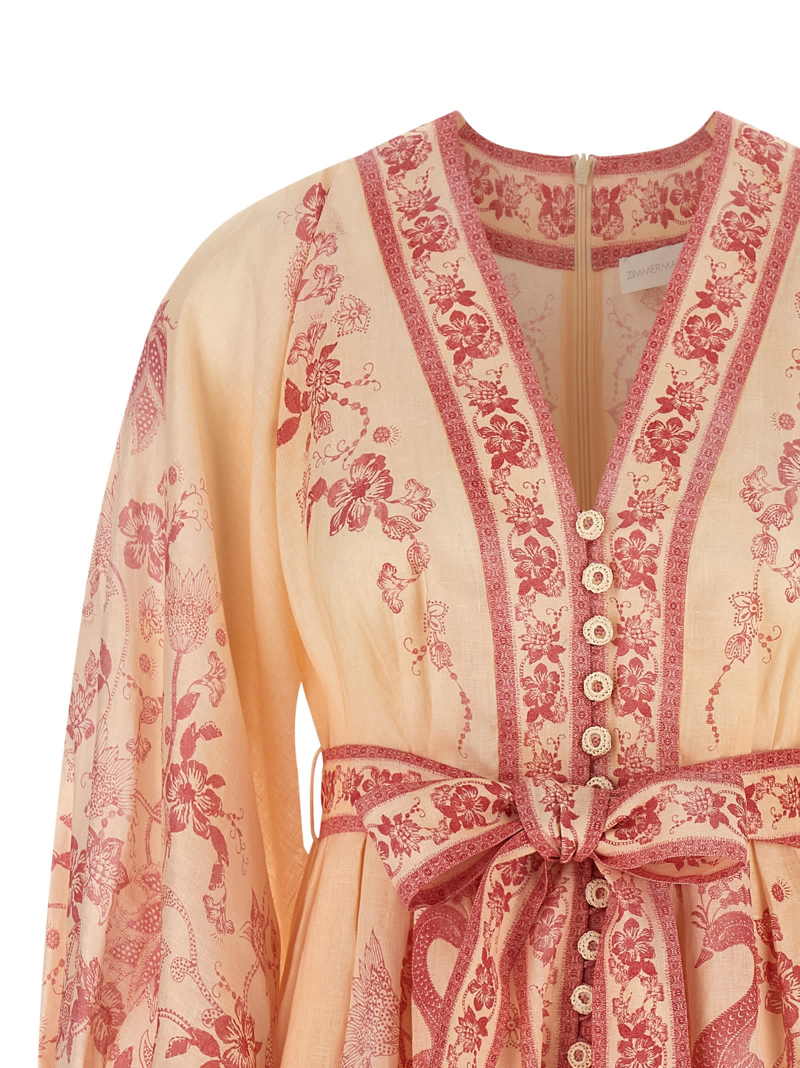 Zimmermann Beige Lucky Printed Mini Dress In Pink