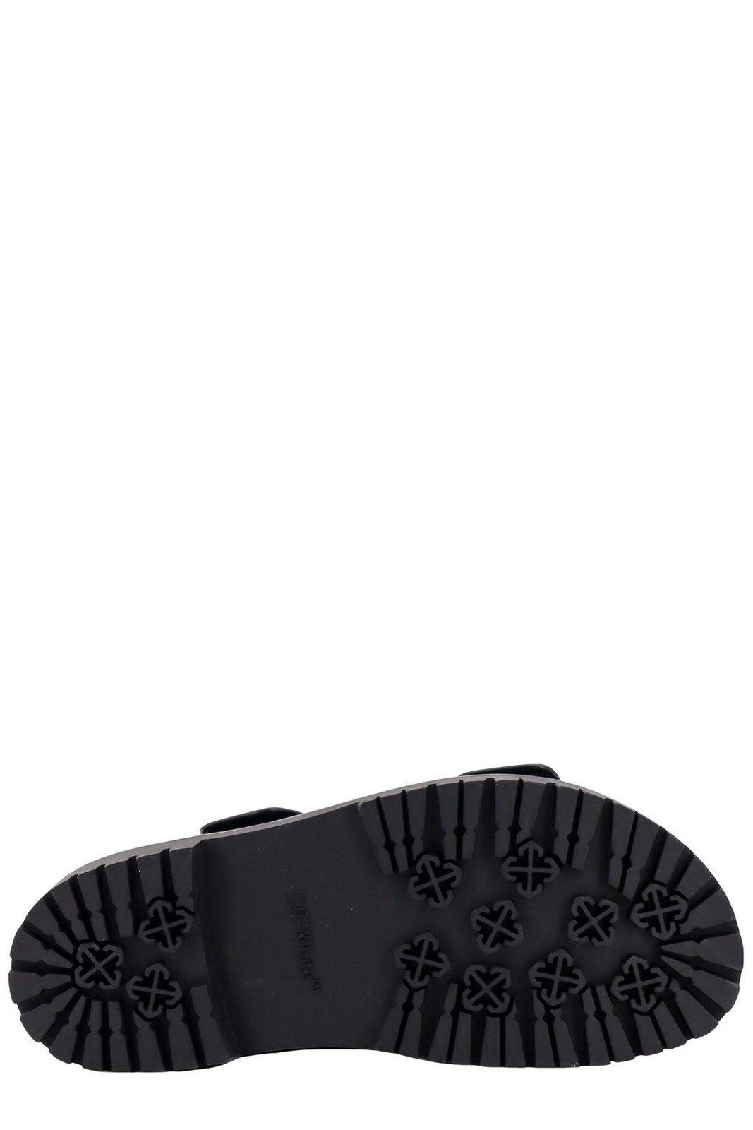 Shop Off-white Arrow Plaque Flat Sandals In Black Silver