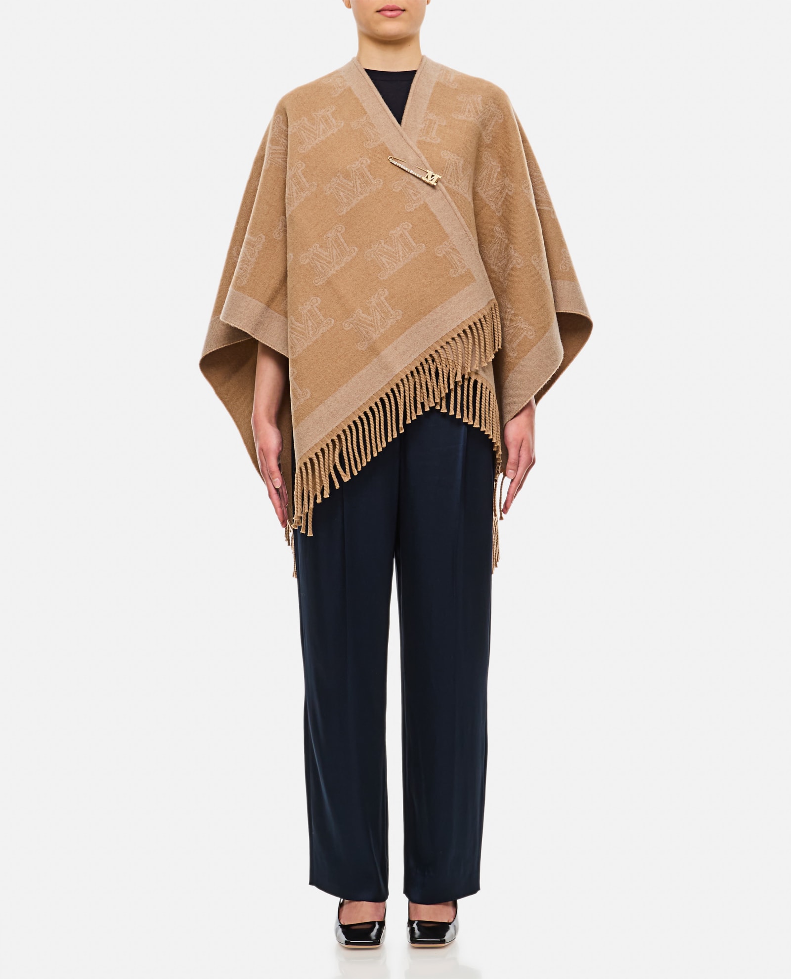 Shop Max Mara Frine Logo Cape In Brown