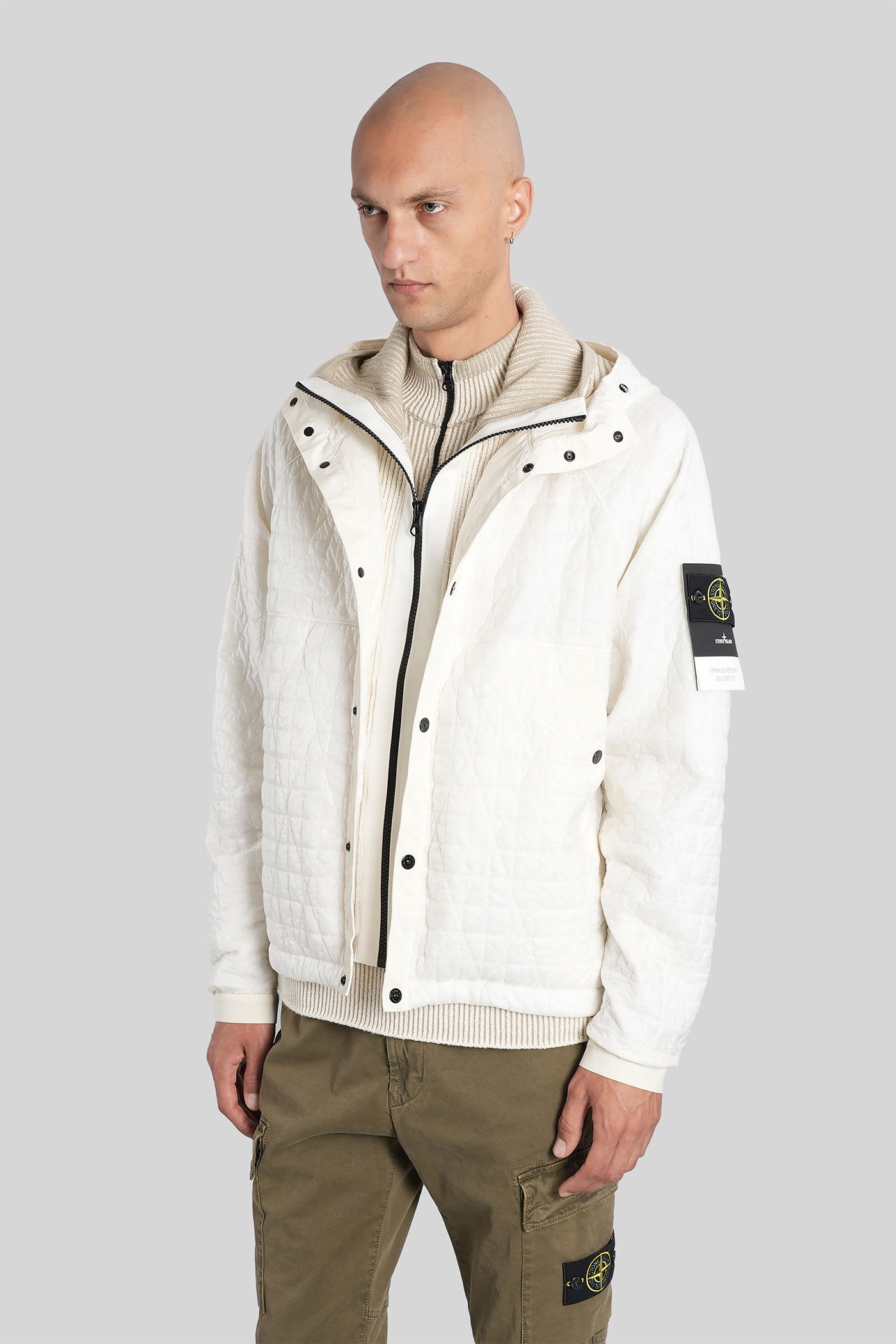 Stone Island Off-white 4100023 Crinkled Reps Ny Quilted-tc Jacket In Neutral