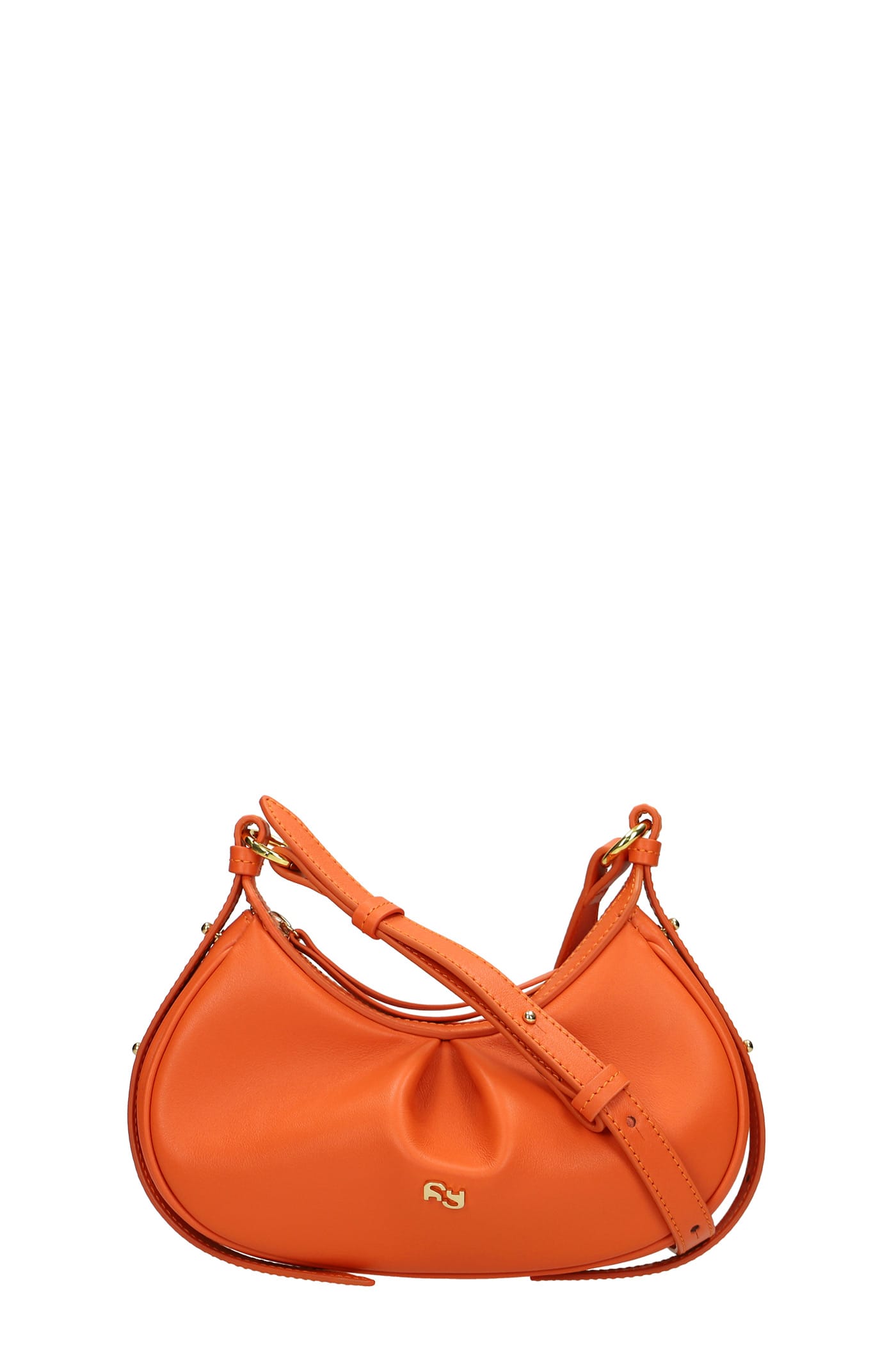 YUZEFI Mini Bean Shoulder Bag In Orange Leather